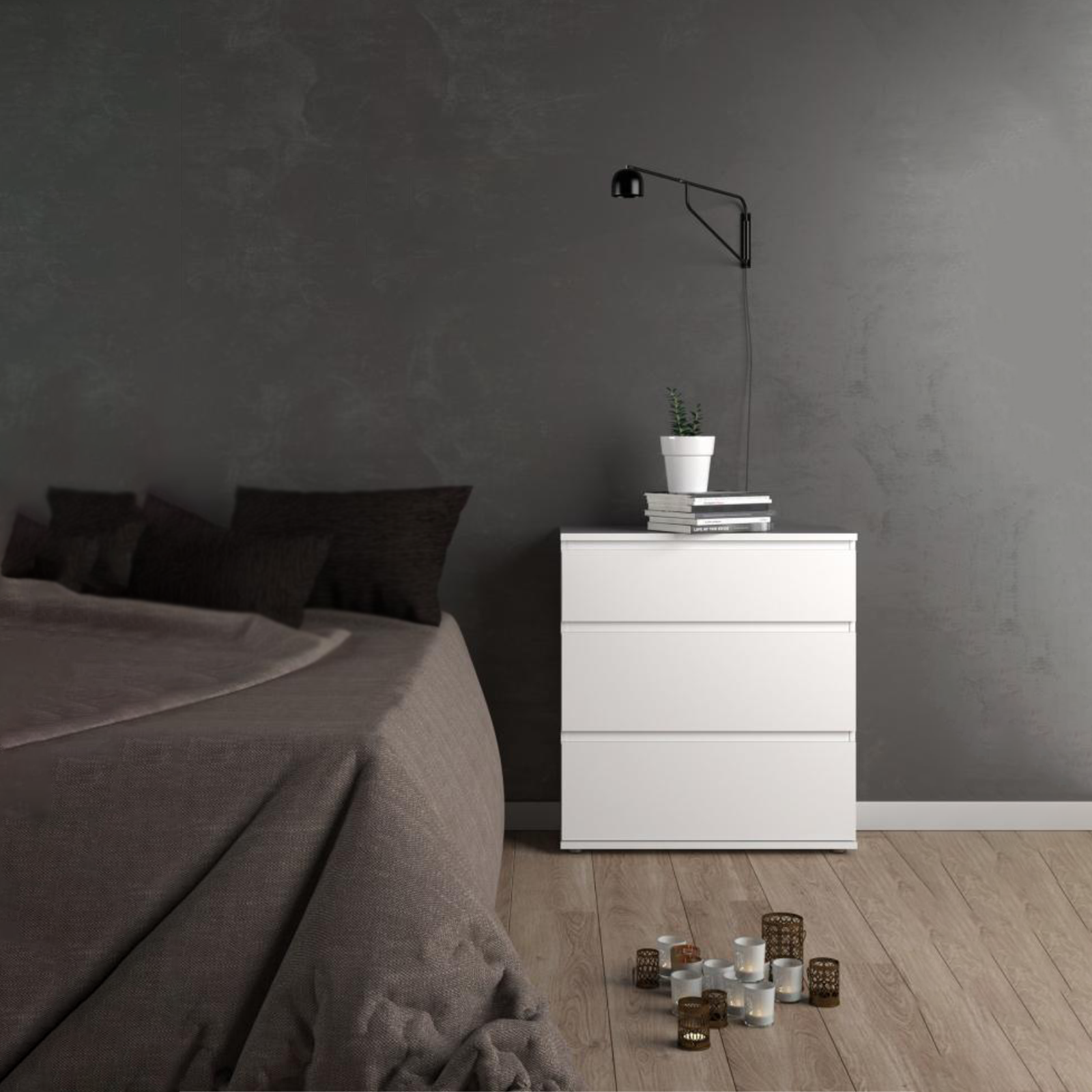 Modern "Nova" bedroom chest of drawers in white and oak wood