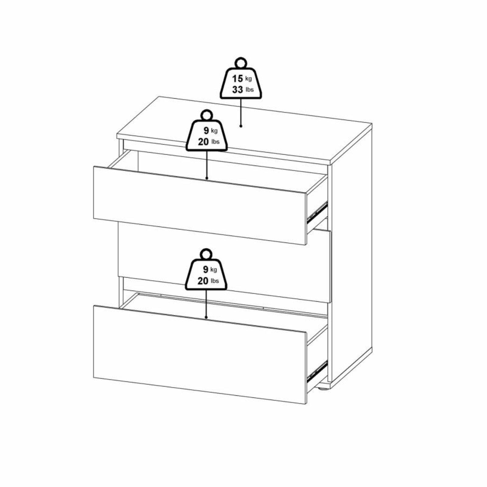 Modern "Nova" bedroom chest of drawers in white and oak wood