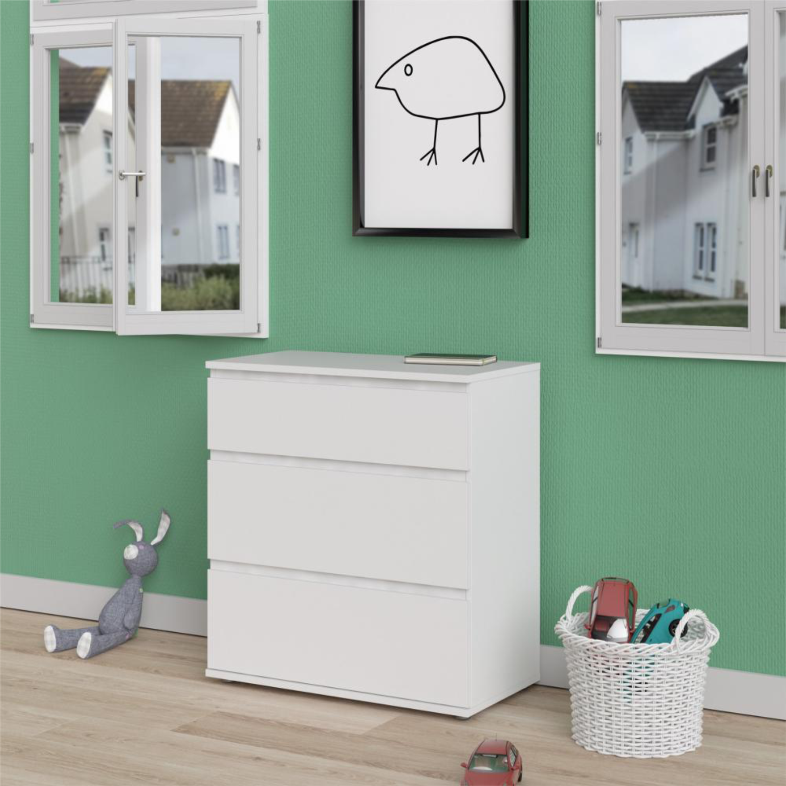 Modern "Nova" bedroom chest of drawers in white and oak wood