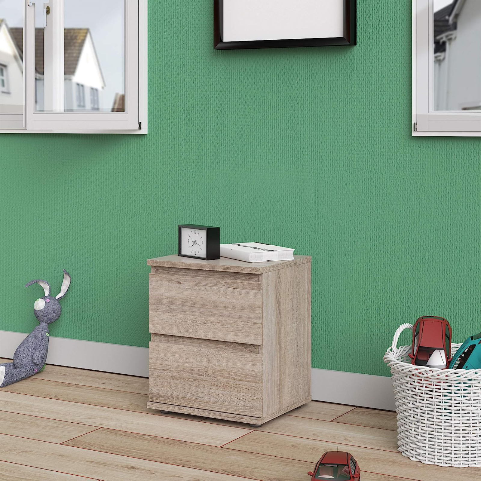 Modern wooden bedside table "Nova" bedside cabinet with 2 drawers cm 40x34 48h