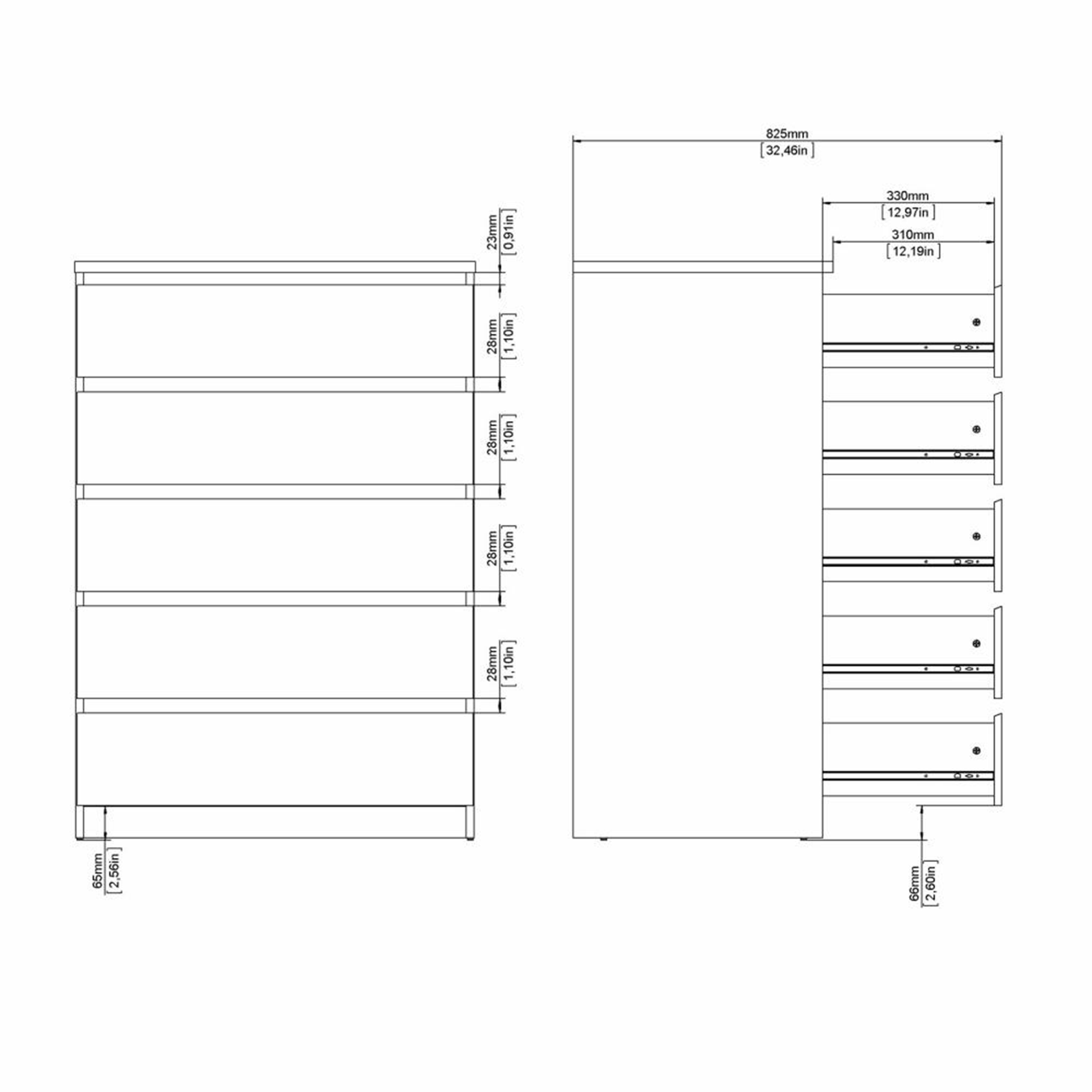 Modern "Naia" bedroom chest of drawers in white wood and concrete