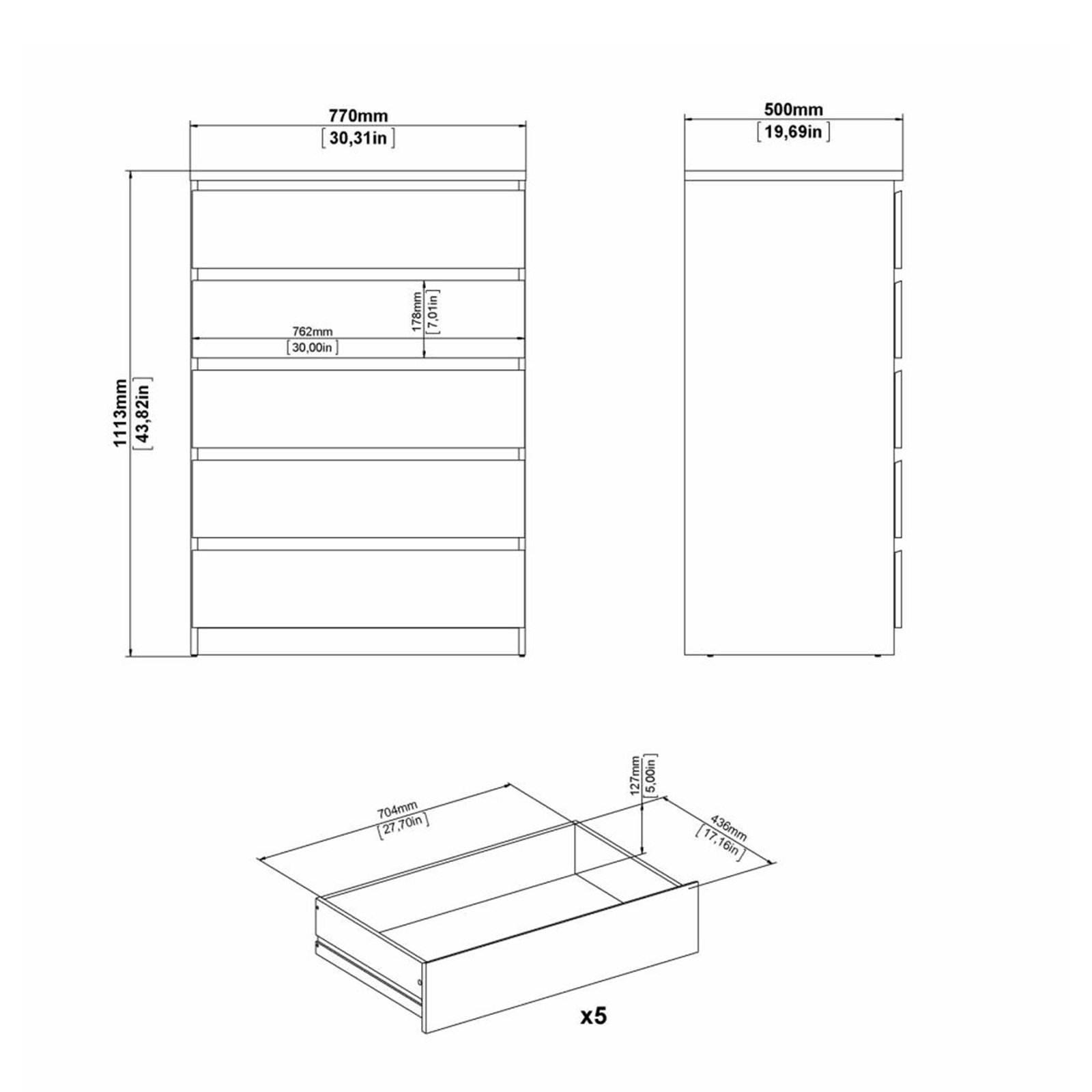 Modern "Naia" bedroom chest of drawers in white wood and concrete