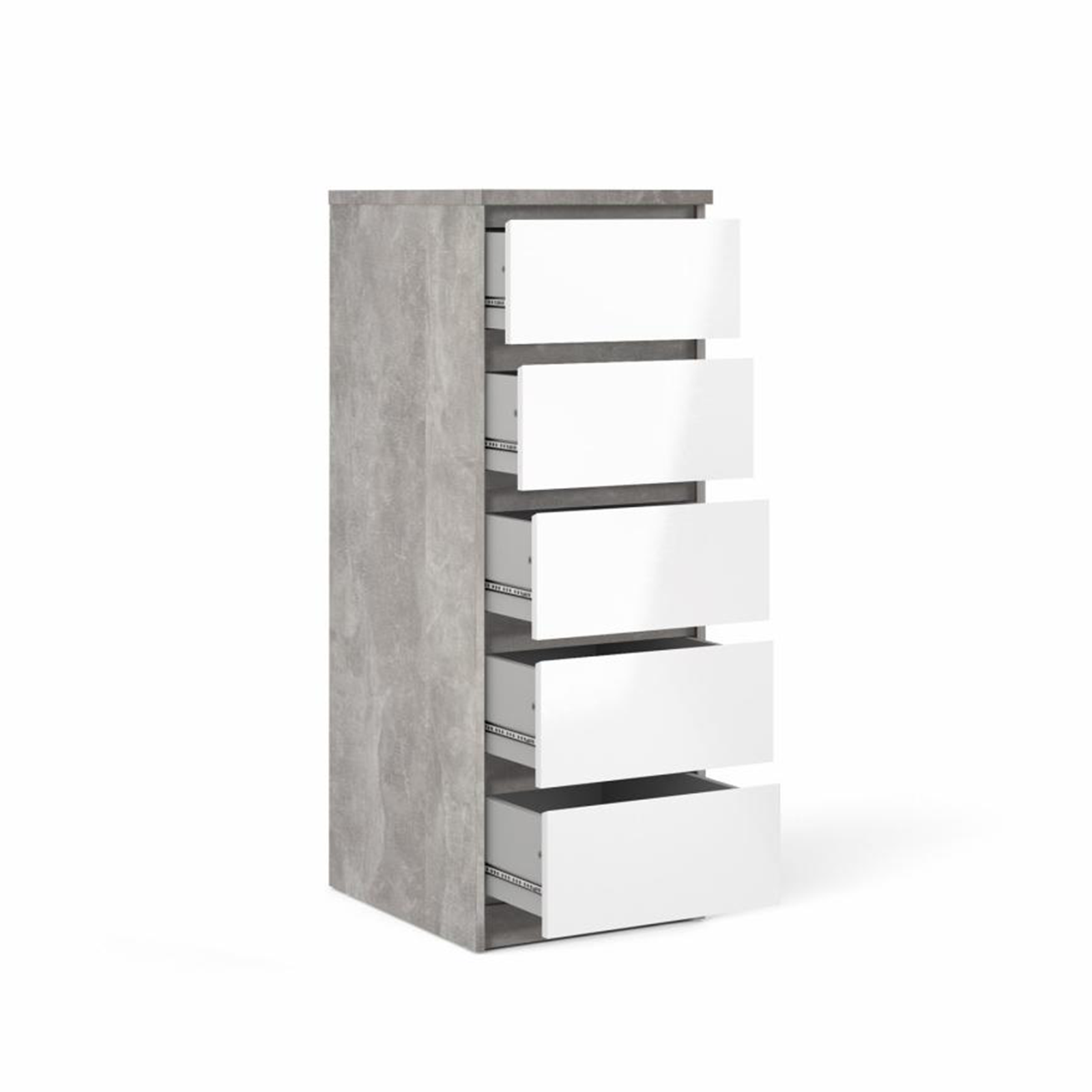 Modern "Naia" bedroom chest of drawers in white wood and concrete