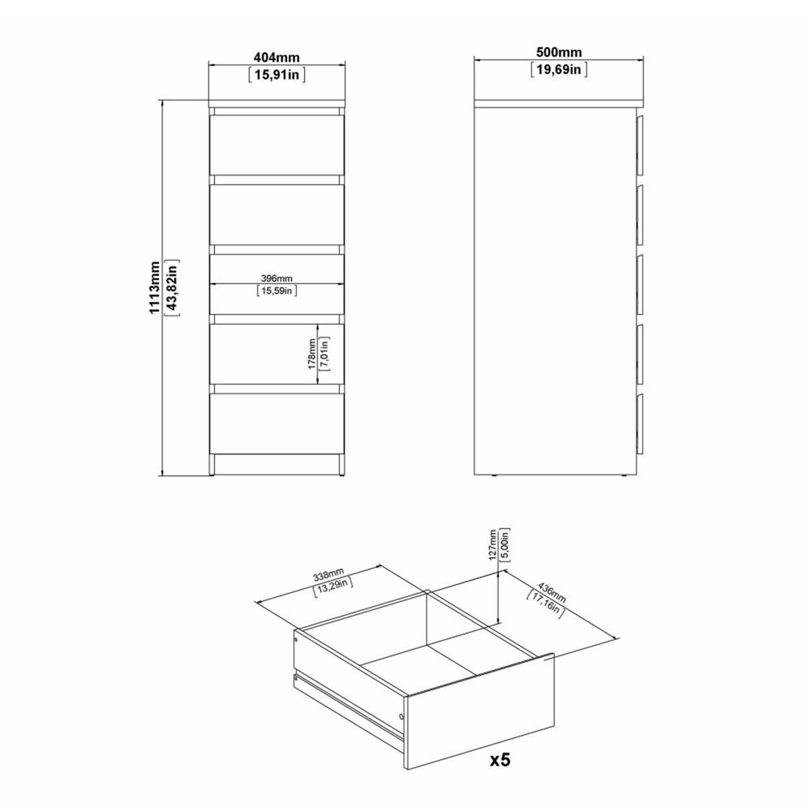 Modern "Naia" bedroom chest of drawers in white wood and concrete