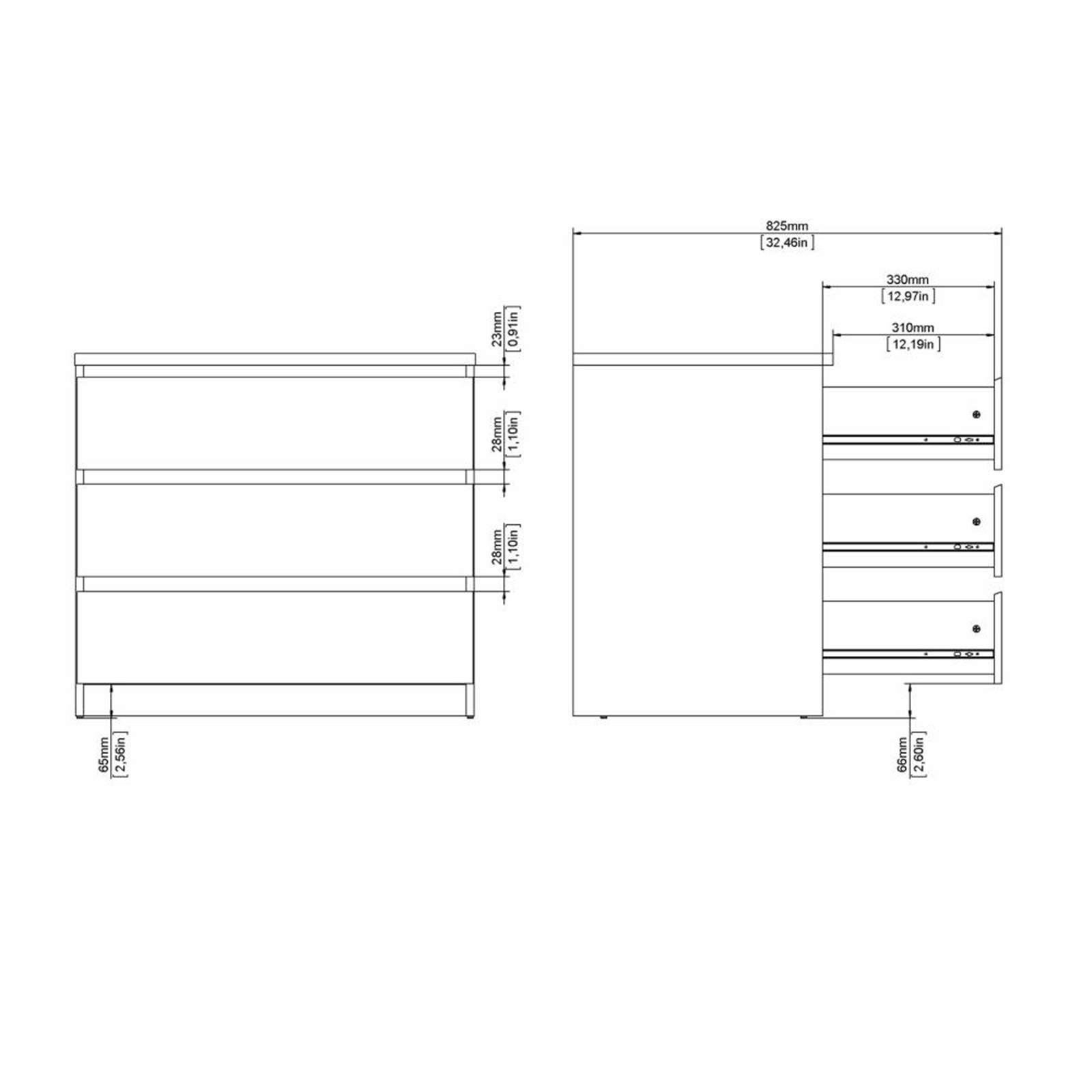 Modern "Naia" bedroom chest of drawers in white wood and concrete