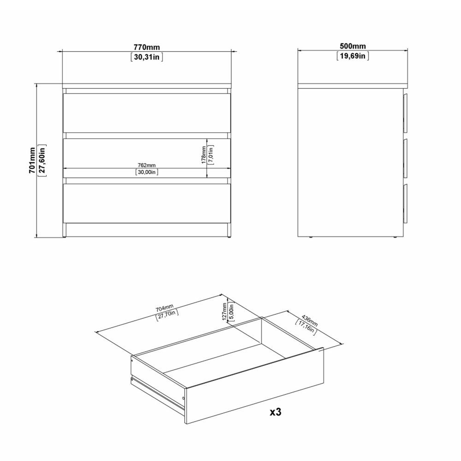 Modern "Naia" bedroom chest of drawers in white wood and concrete