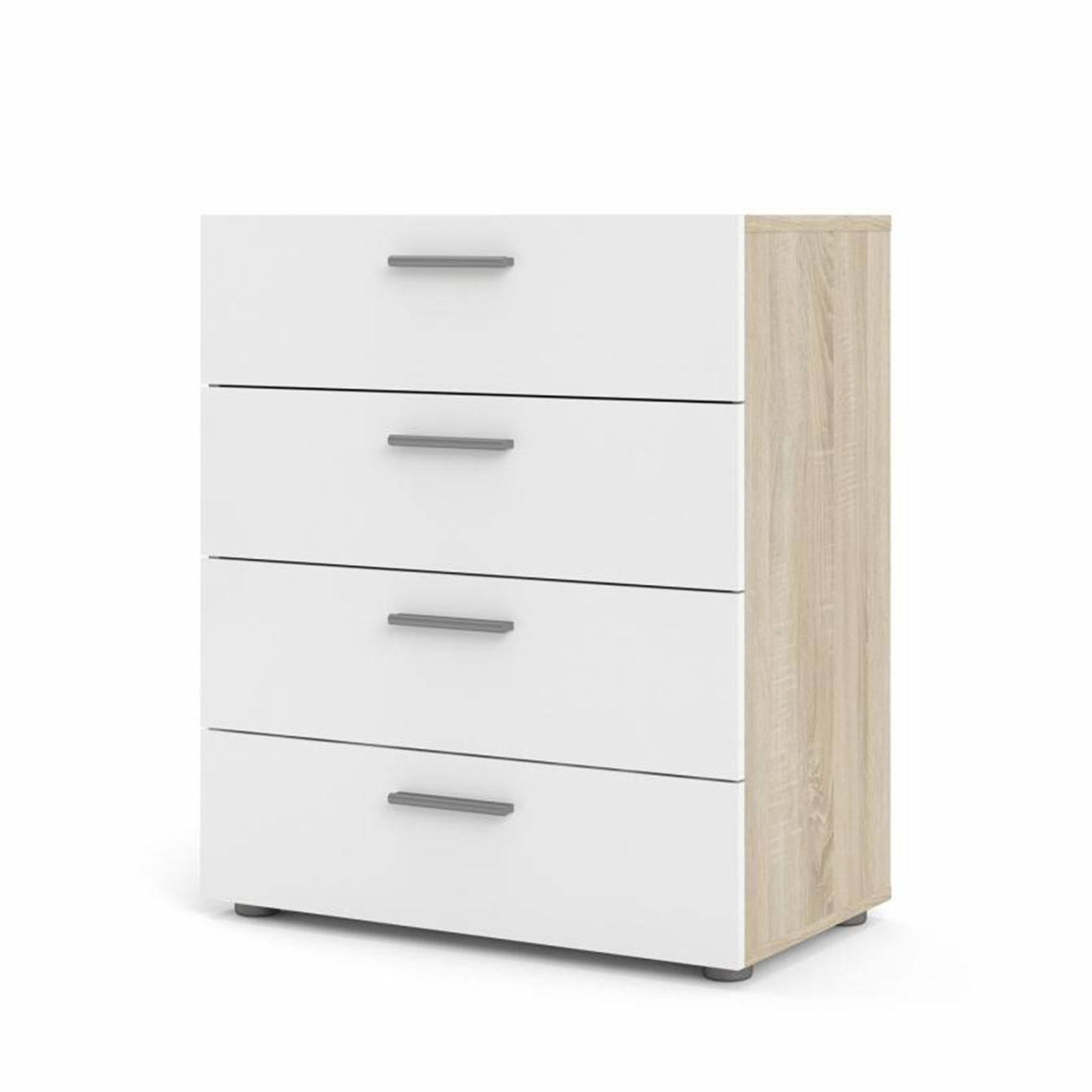 Modern chest of drawers "Pepe" in white wood and oak 4 drawers 70x40 cm 82h