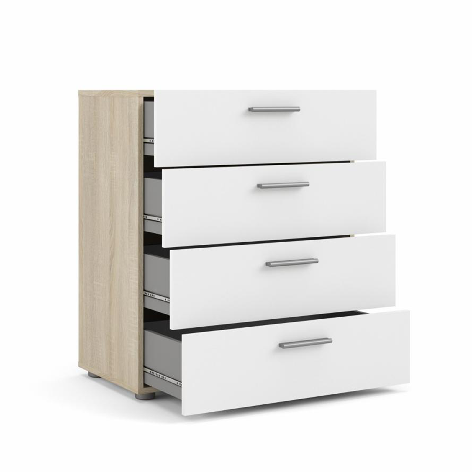 Modern chest of drawers "Pepe" in white wood and oak 4 drawers 70x40 cm 82h