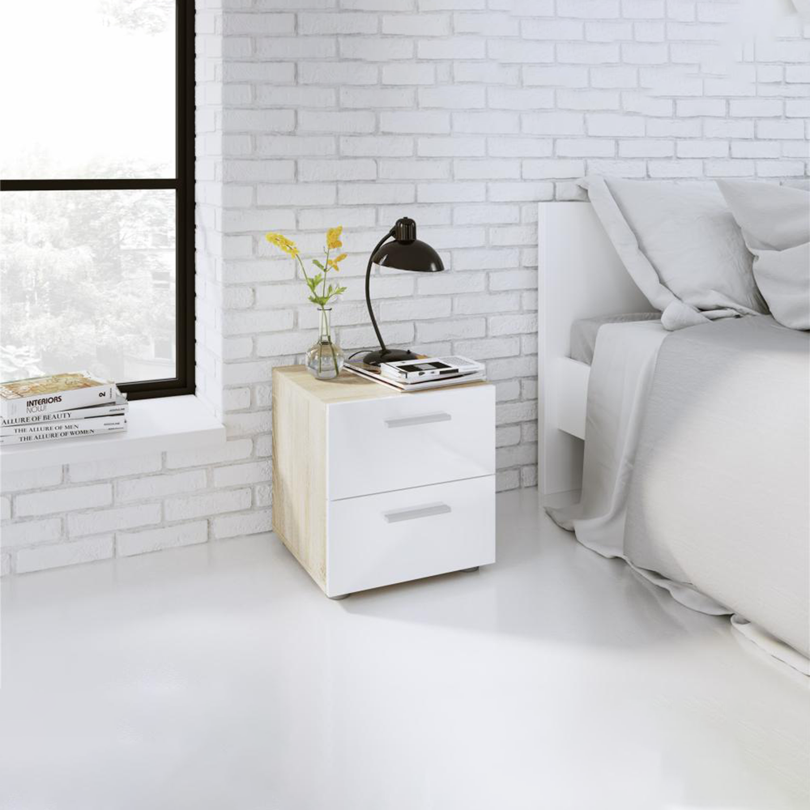 Modern wooden bedside table "Pepe" bedside cabinet with 2 drawers cm 40x40 42h