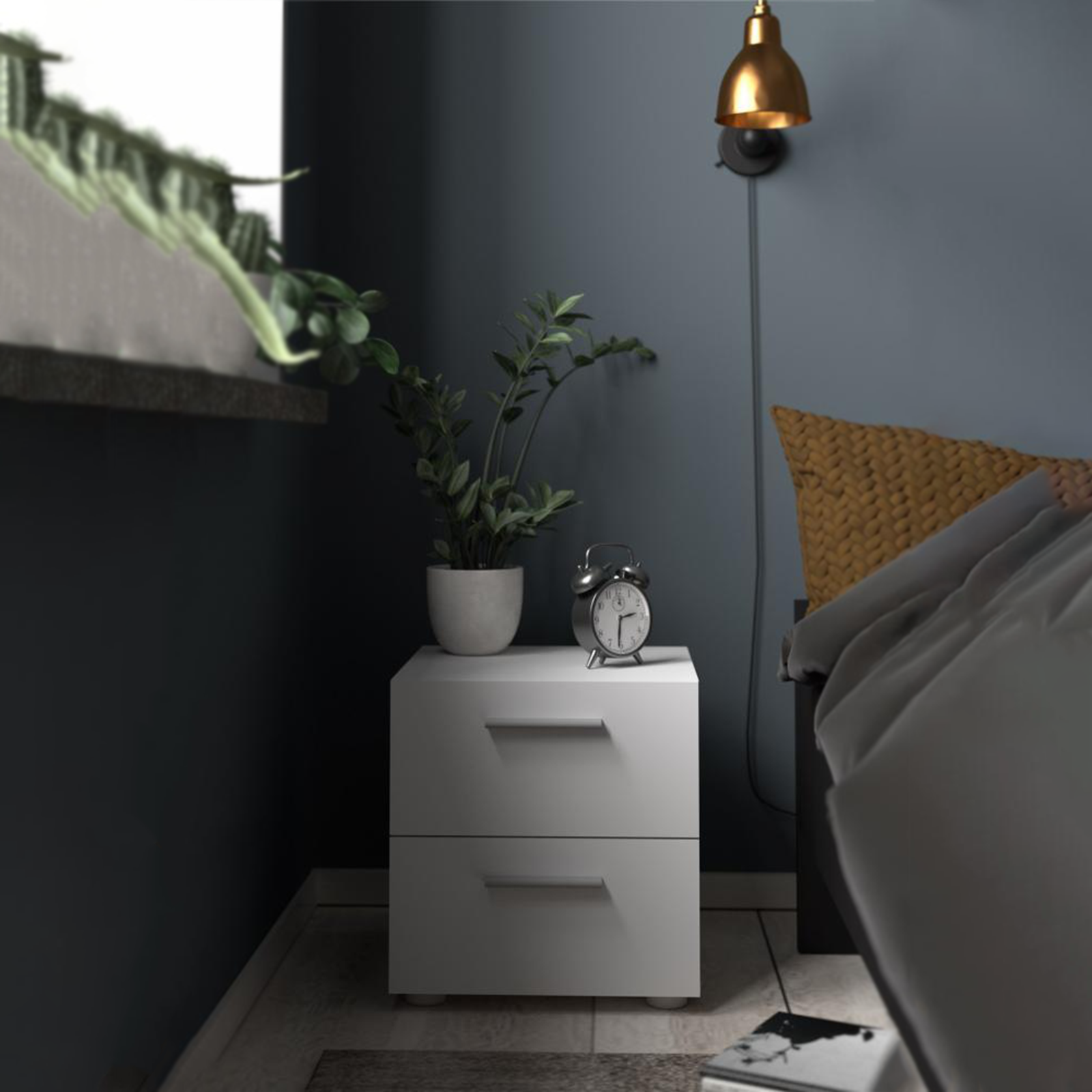 Modern wooden bedside table "Pepe" bedside cabinet with 2 drawers cm 40x40 42h