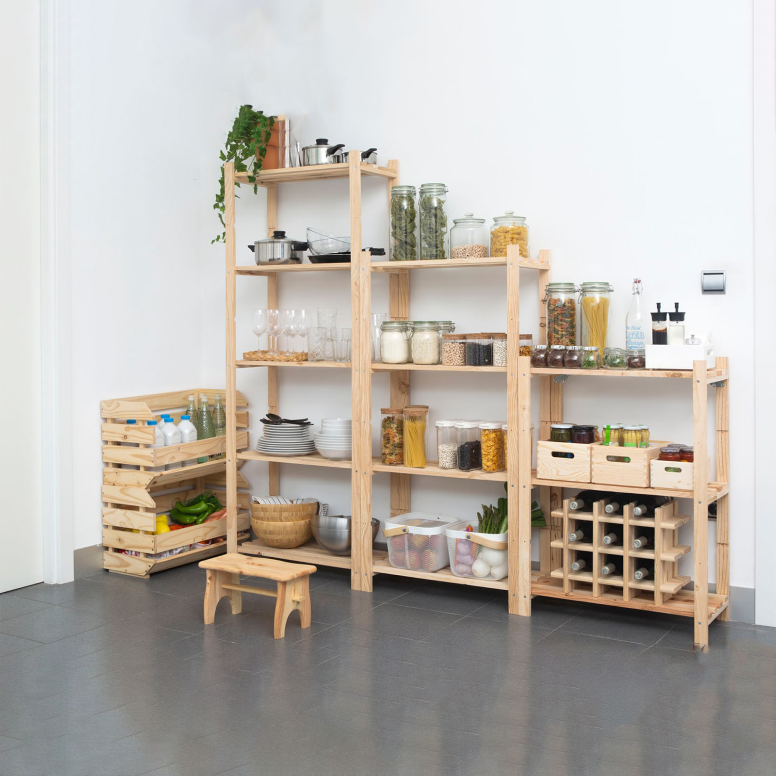 "Natura" open shelf in pine wood with 5 shelves, 65x40 cm, 171h