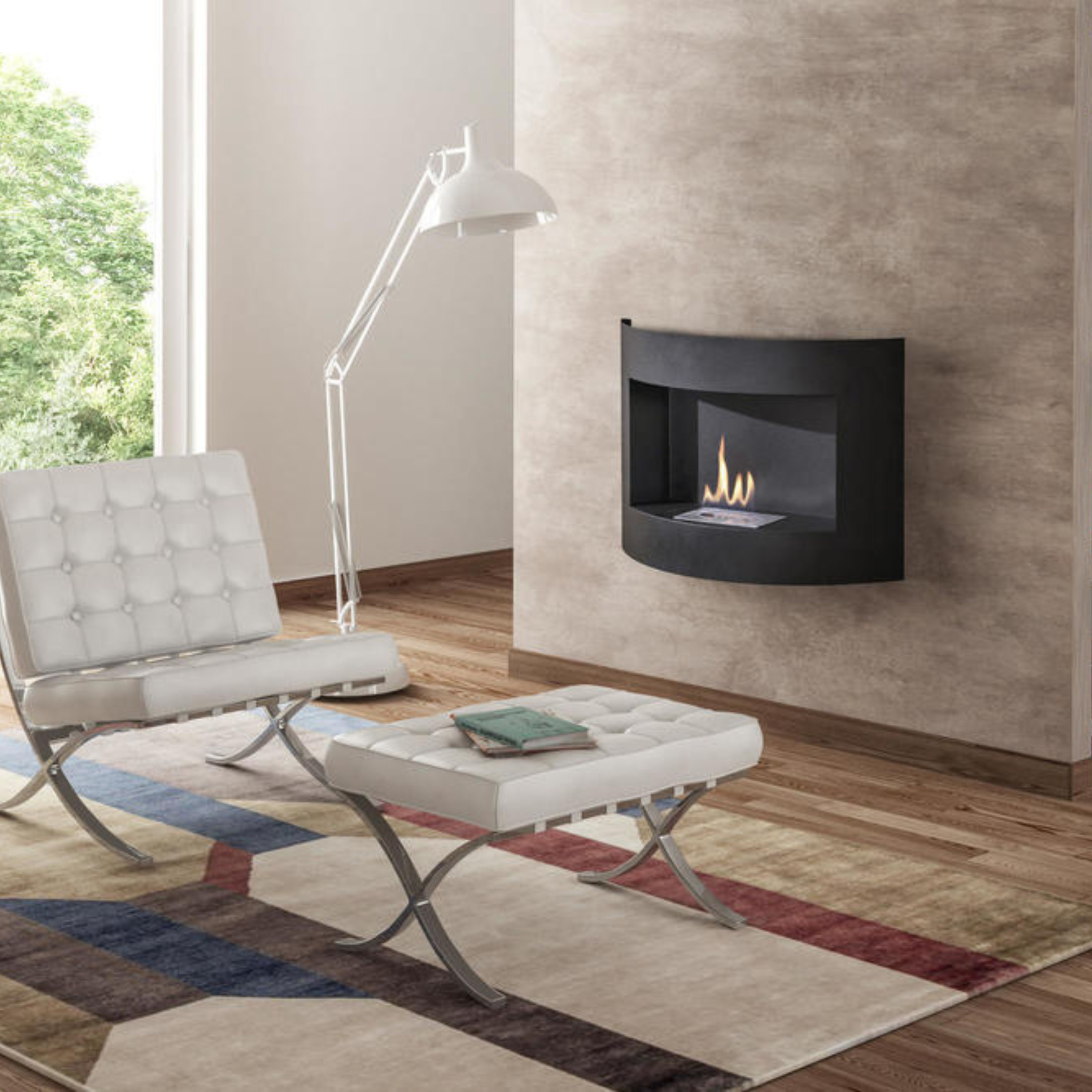 "Richard" bioethanol fireplace, painted metal, wall-mounted, 63x15.5 cm, 45 cm high