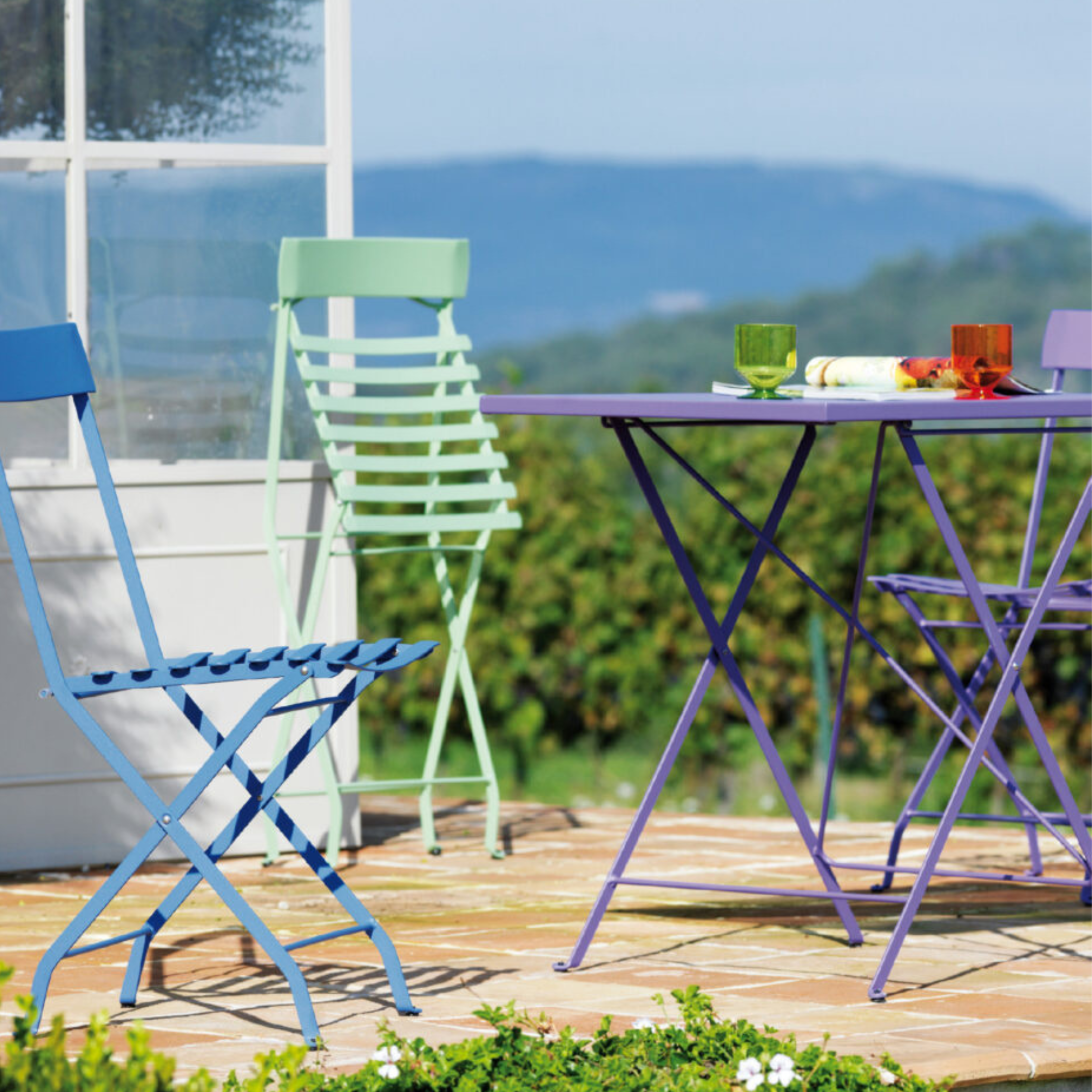 "Step" folding square table in galvanized metal for the garden, height 75 cm