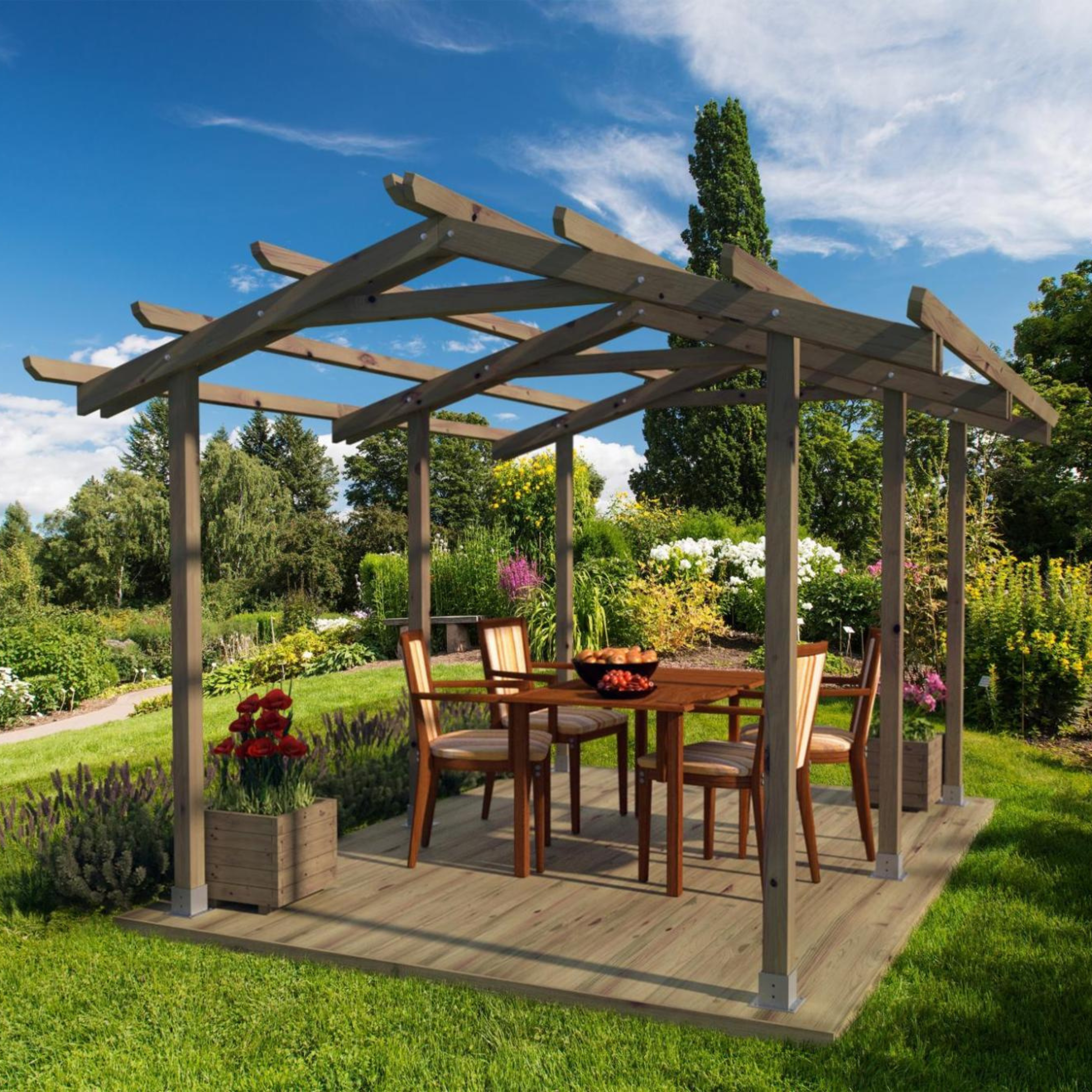 "Barchessa" carport in solid natural pine wood, 3.6 x 4.5 m, 2.5 h