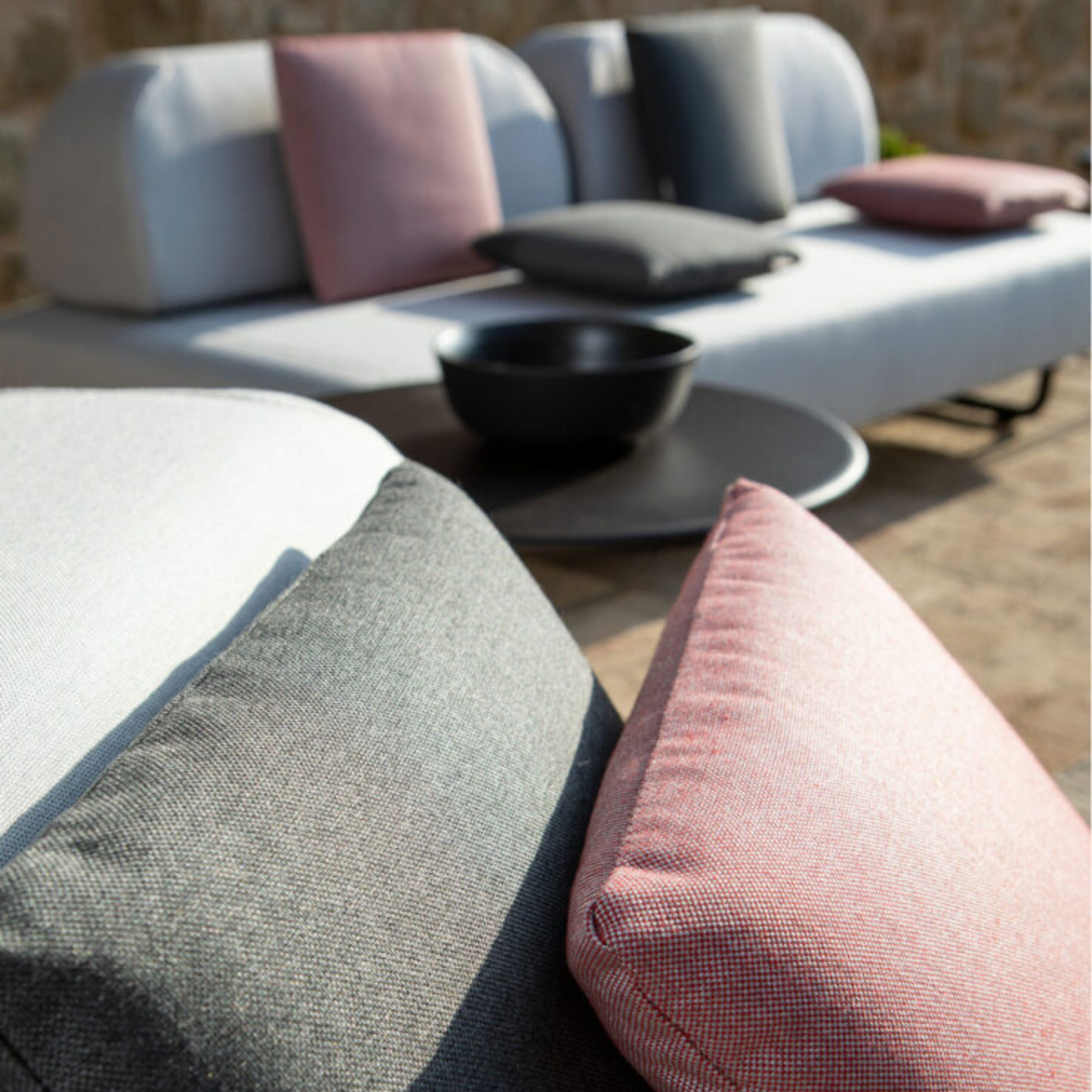 Single padded sofa module "Santa Fe" in metal for garden, 90x90 cm, 70 cm high