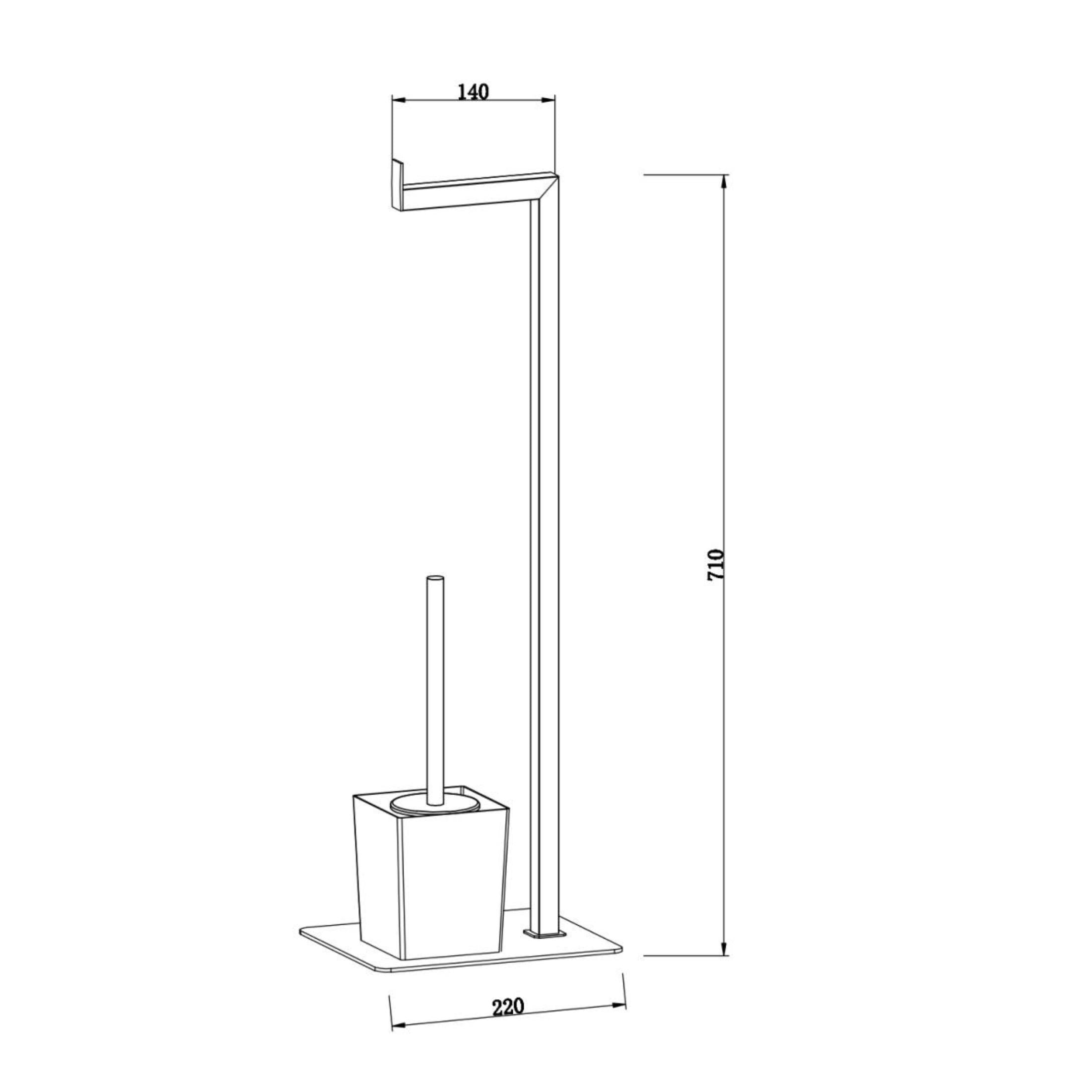 "Étienne" white floor lamp with toilet roll holder and toilet brush holder in polished chrome steel