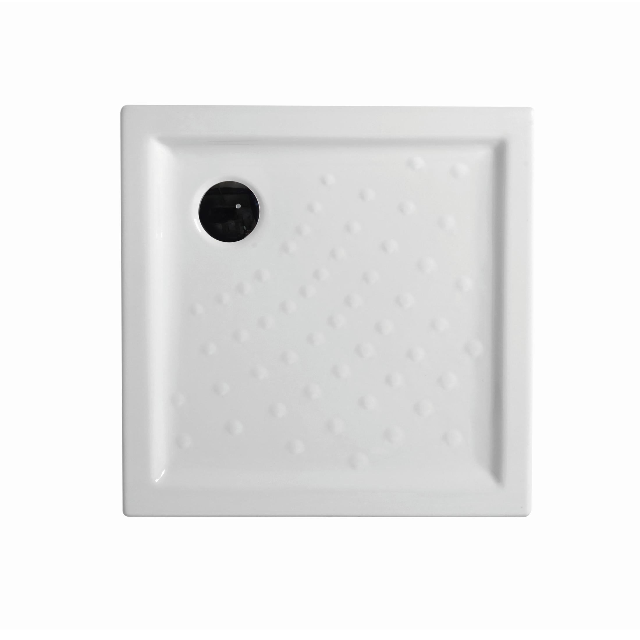 "Matera" square shower tray in non-slip white ceramic with raised edges