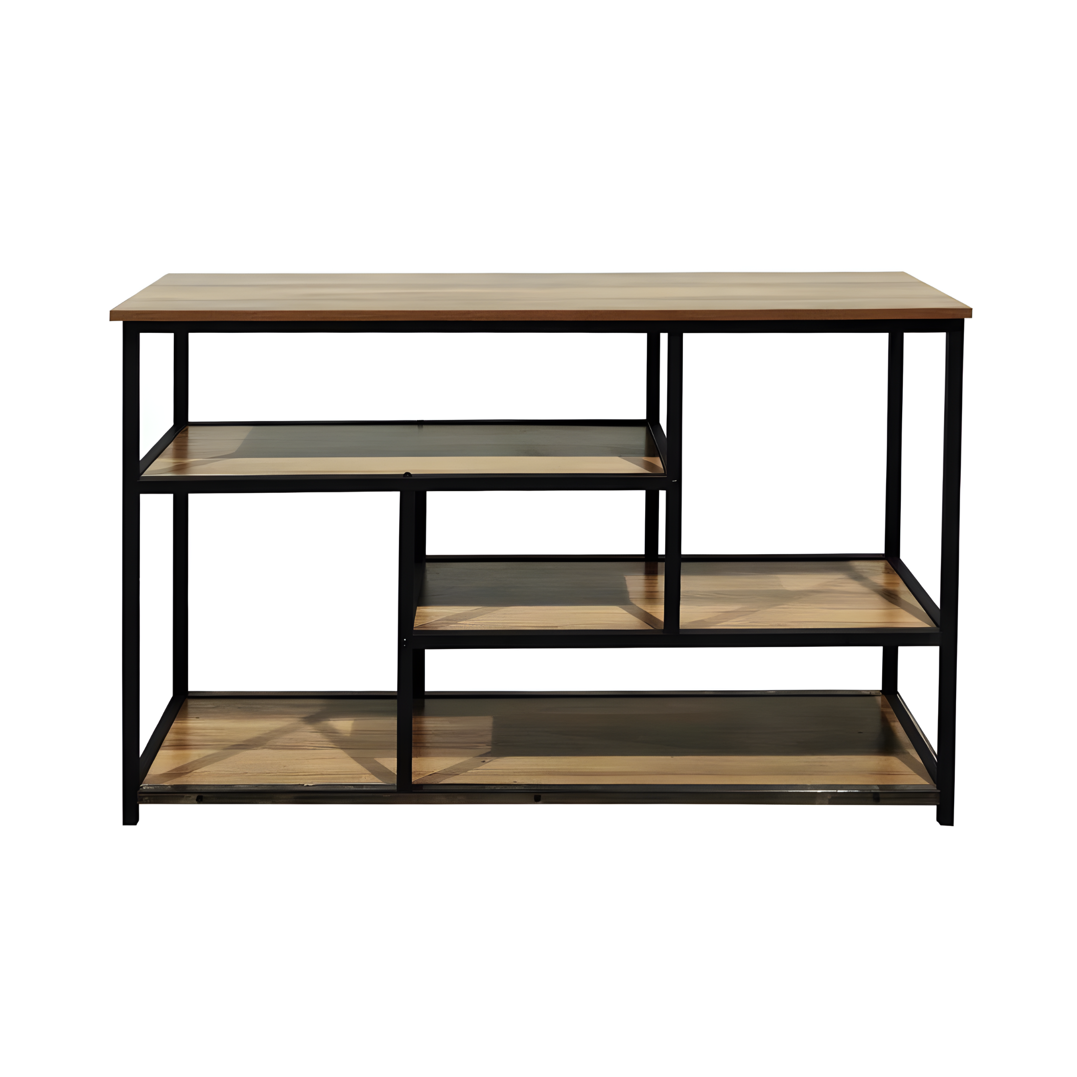 "Industrial" low cabinet in oak wood and metal, 140x35x80 cm.