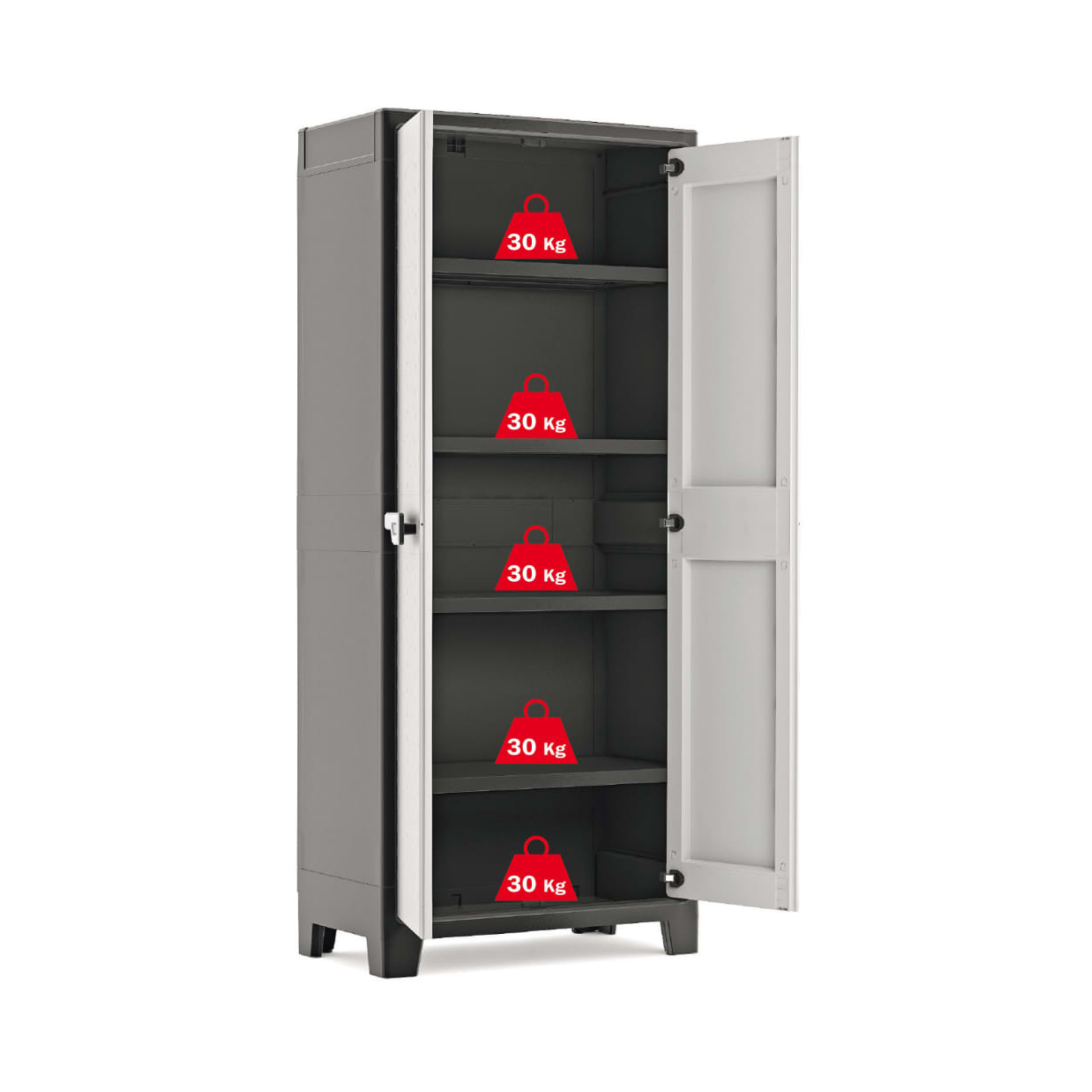 XL "Hitan" resin garden cabinet with internal shelves and raised feet