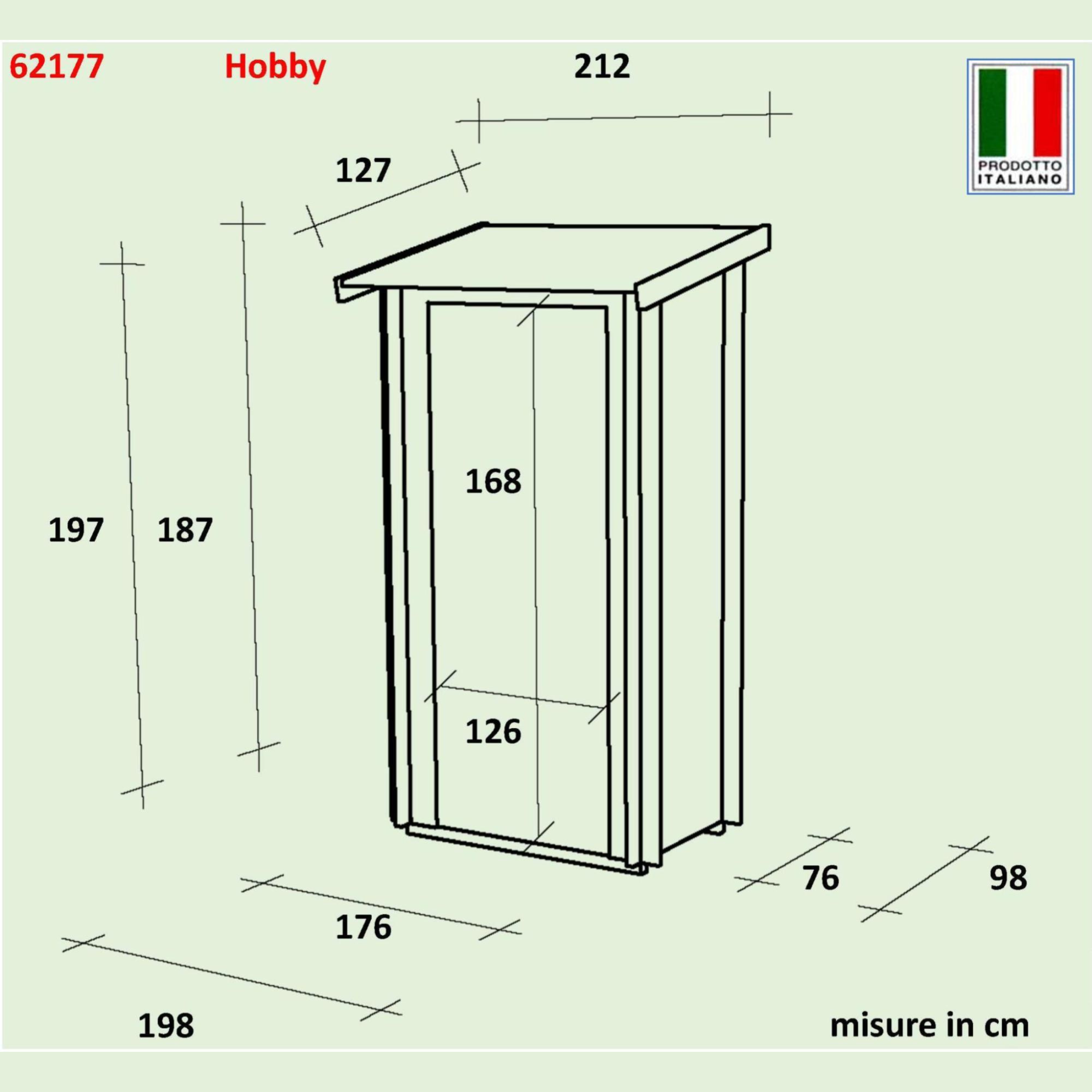 "Hobby" wooden garden house, single-pitched, 198x98 cm, 197 cm high, double-windowed door