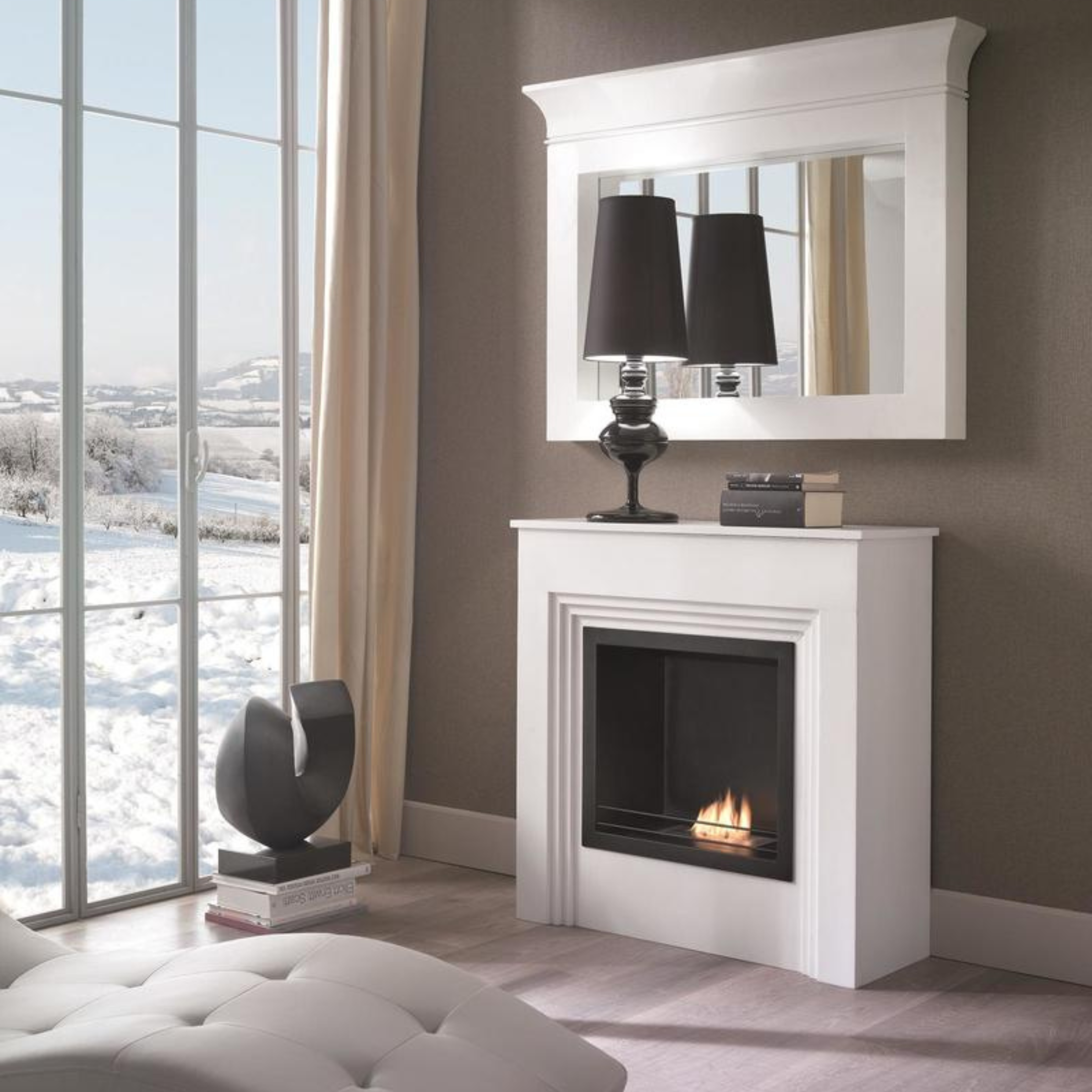 "Lily" floor-standing bioethanol fireplace in painted metal, 96x35 cm, 96h