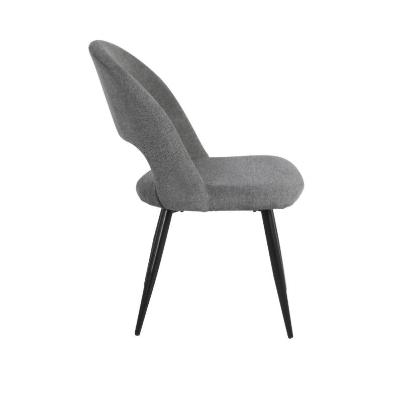 Set of "Lunetta" dining chairs upholstered in fabric with black metal legs, 50x48 cm, 84h