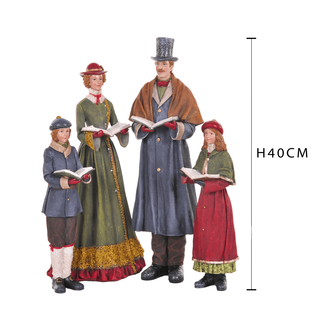 Statuetta famiglia “Cantori”, decorazione Natalizia elegante in Poli - resina cm 40h - MondoViro