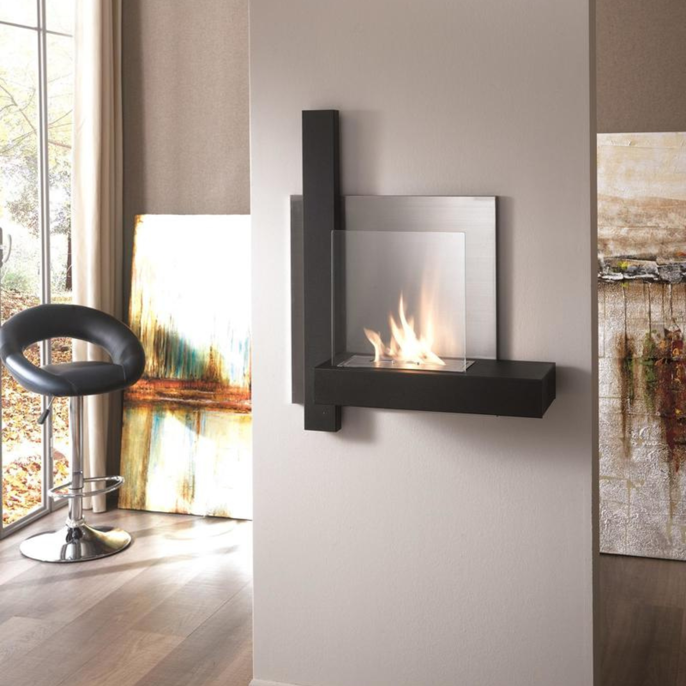 "Thomas" bioethanol fireplace in tempered glass, 72x22 cm, 63h