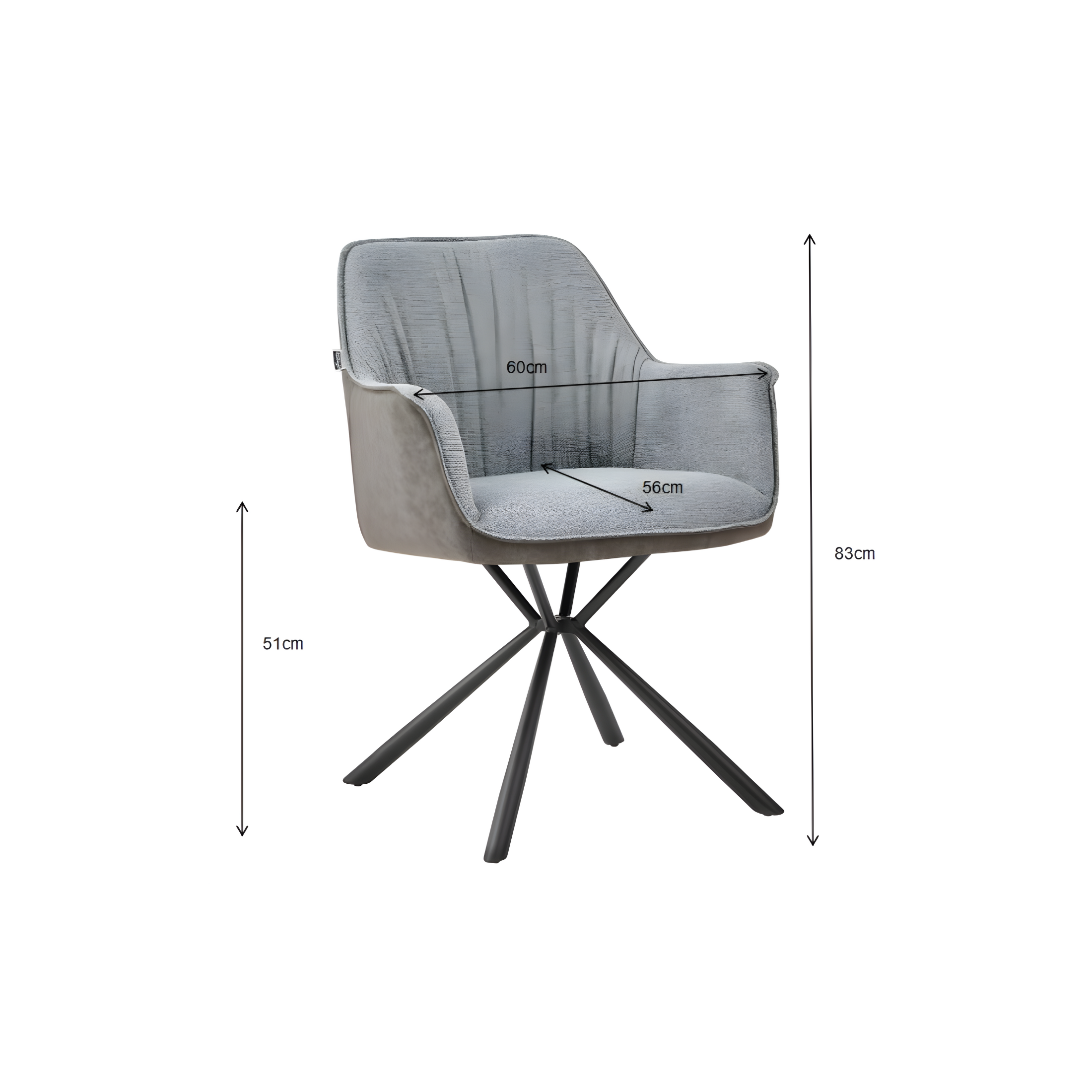 Set of "Comet" dining chairs upholstered in fabric and eco-leather with metal legs, 60x62 cm, 83h