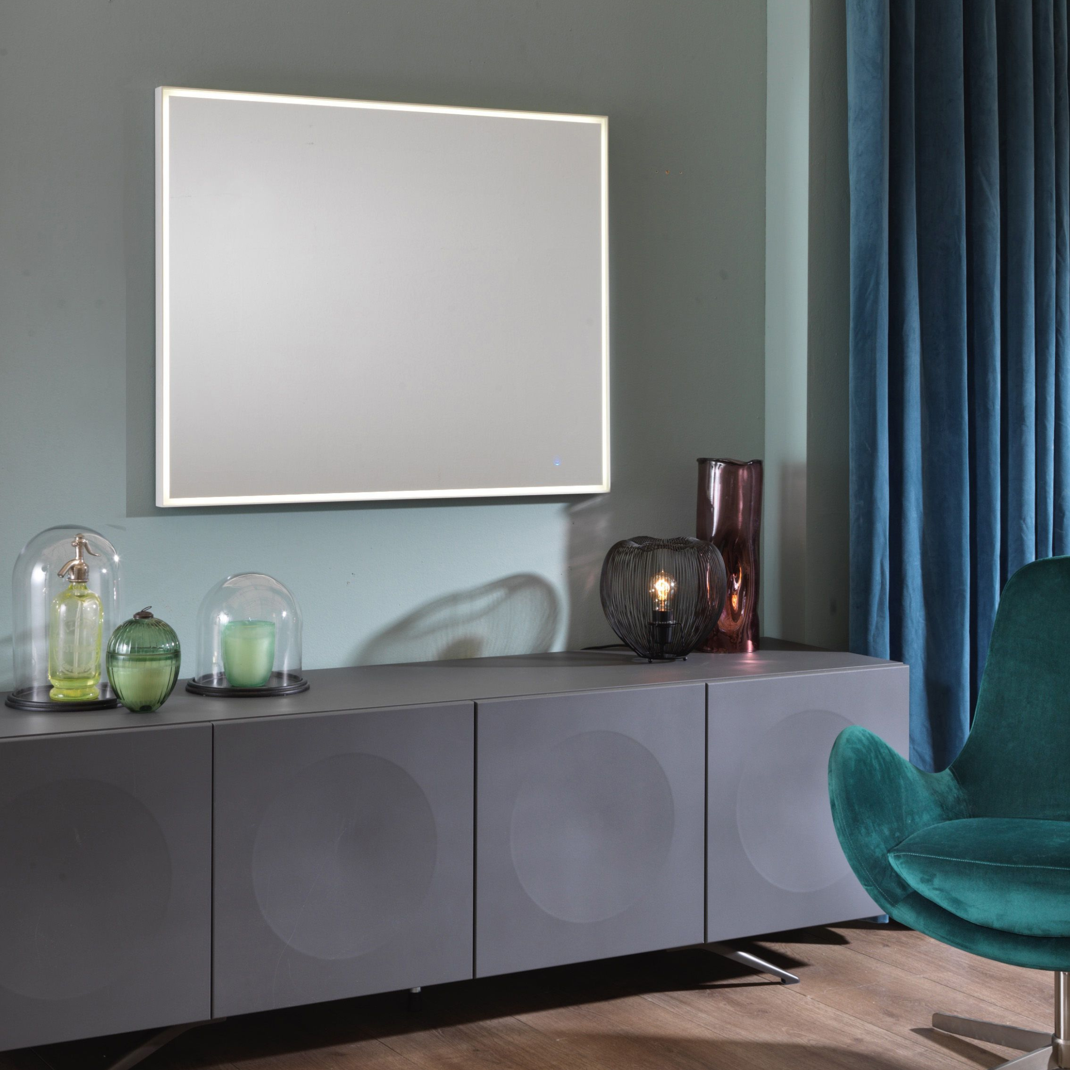 "Barbara" LED wall mirror with rectangular aluminum frame, 100x5 cm, 80 cm high