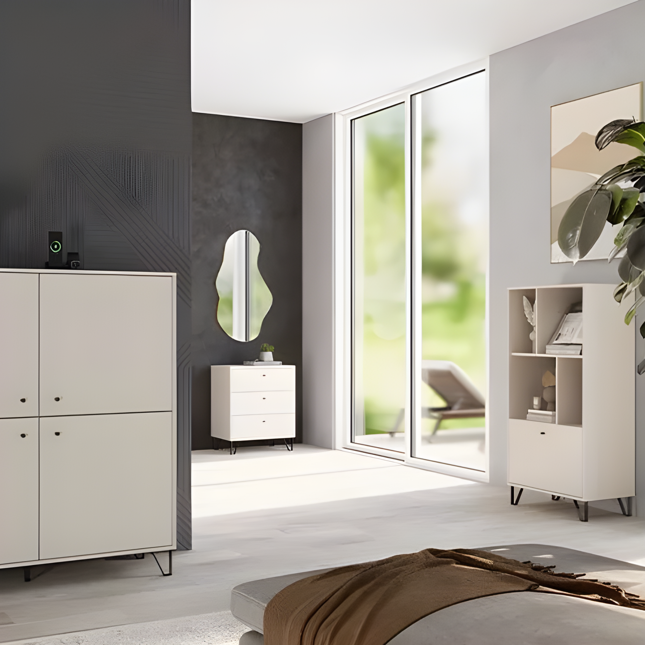 Credenza alta con vani a giorno "Aldo" in legno con piedini rialzati cm 63x40 135h