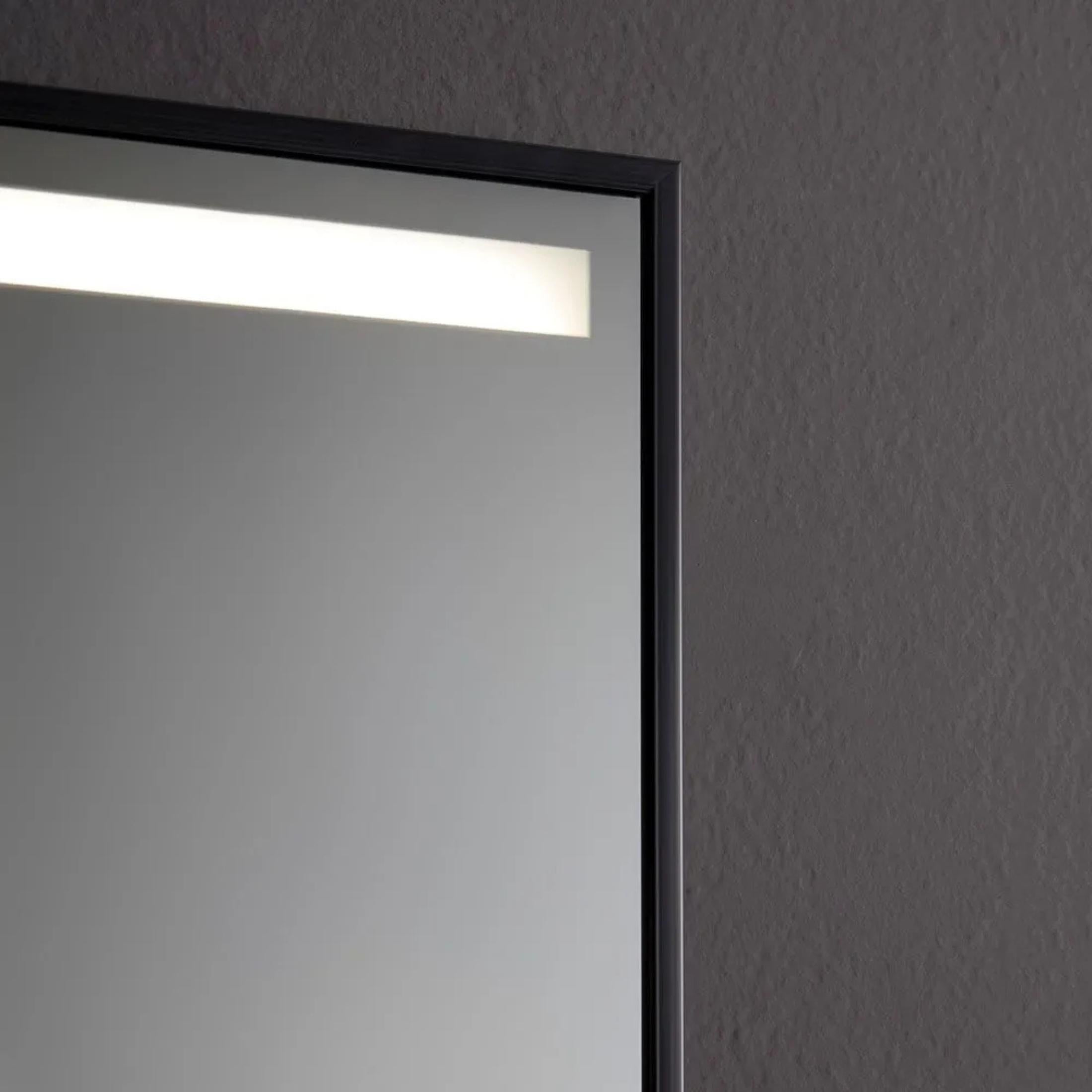 "Sombra" rectangular LED strip mirror with matt black frame