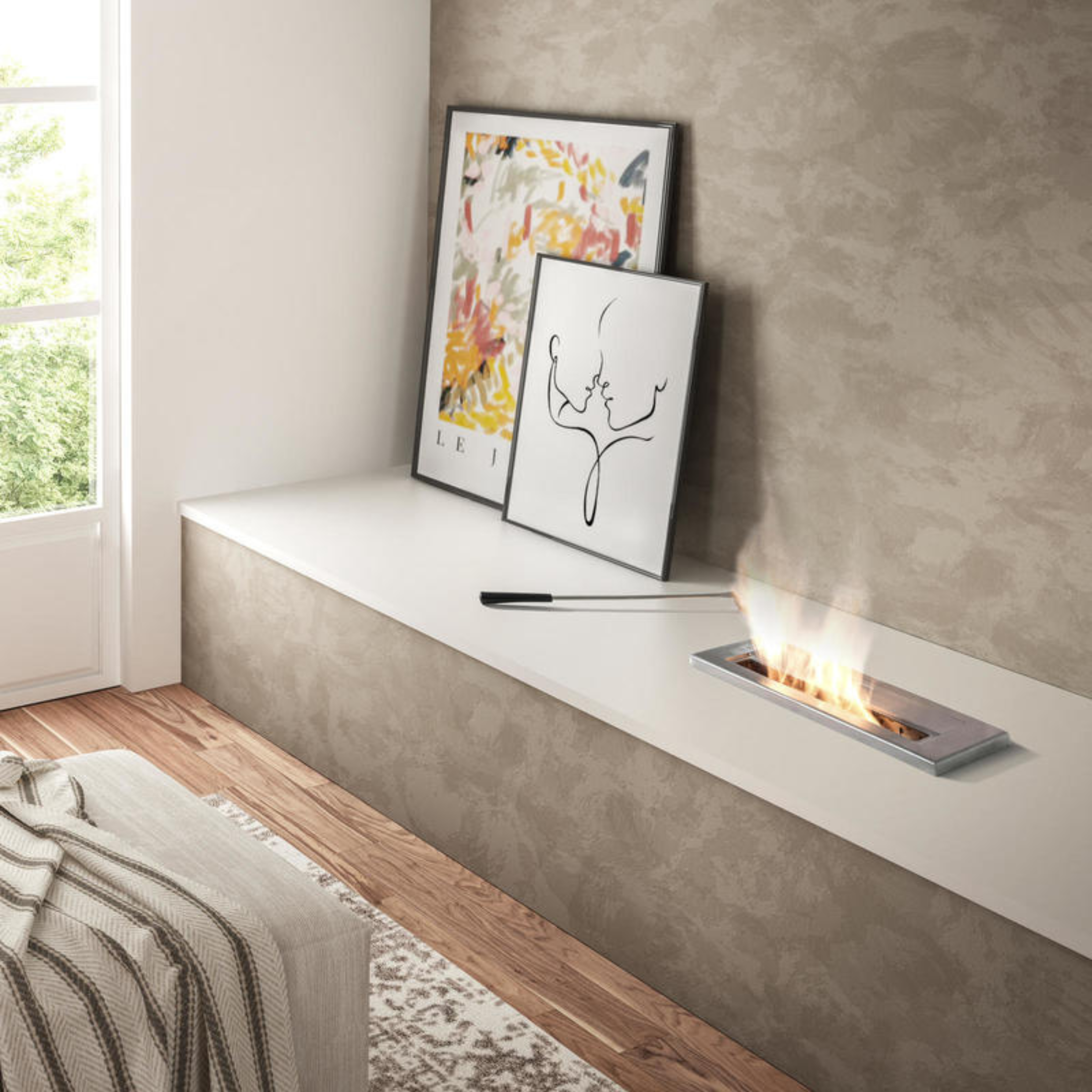 "Galway" built-in bioethanol fireplace in satin-finished steel, 40x15 cm, 8h