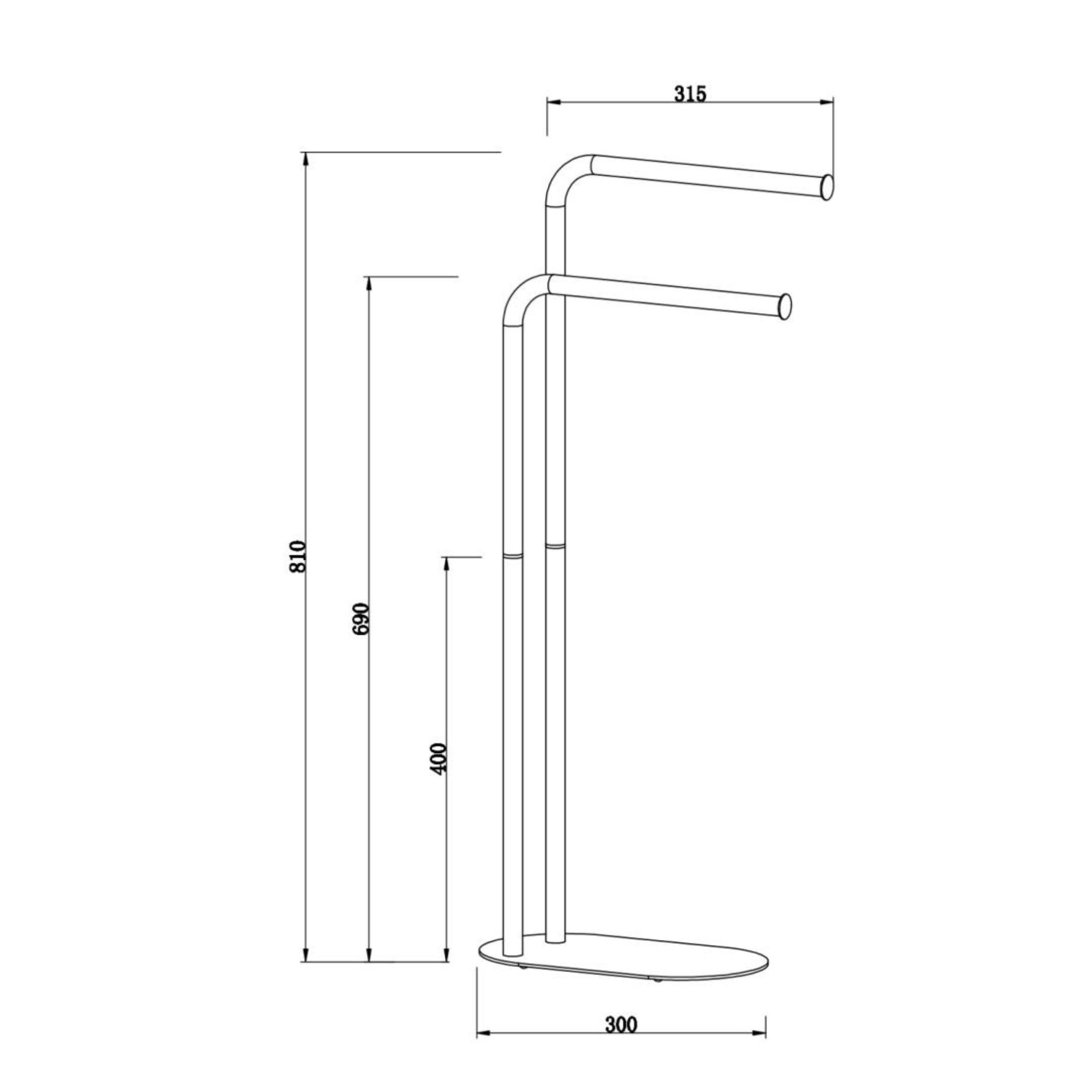 "Hans" chrome-plated metal towel stand with oval base for 2 towels