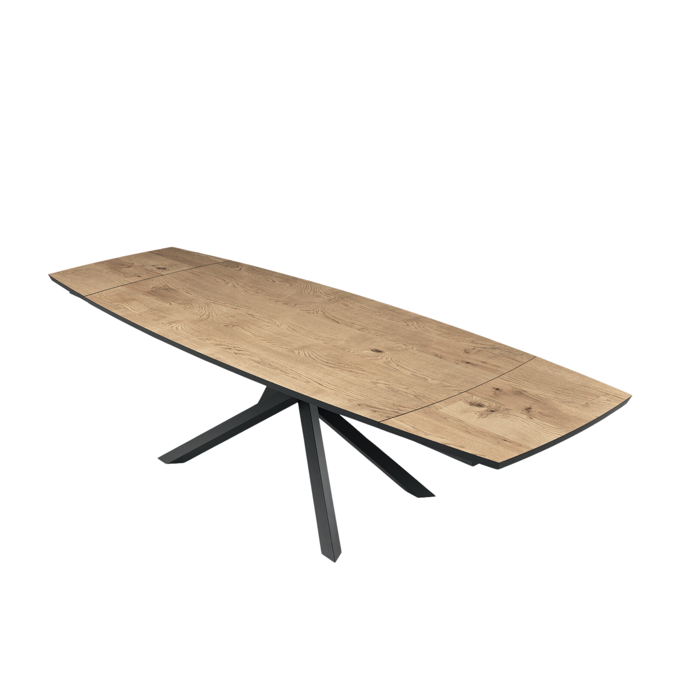 Modern extendable table "Alan" with metal base and oak top