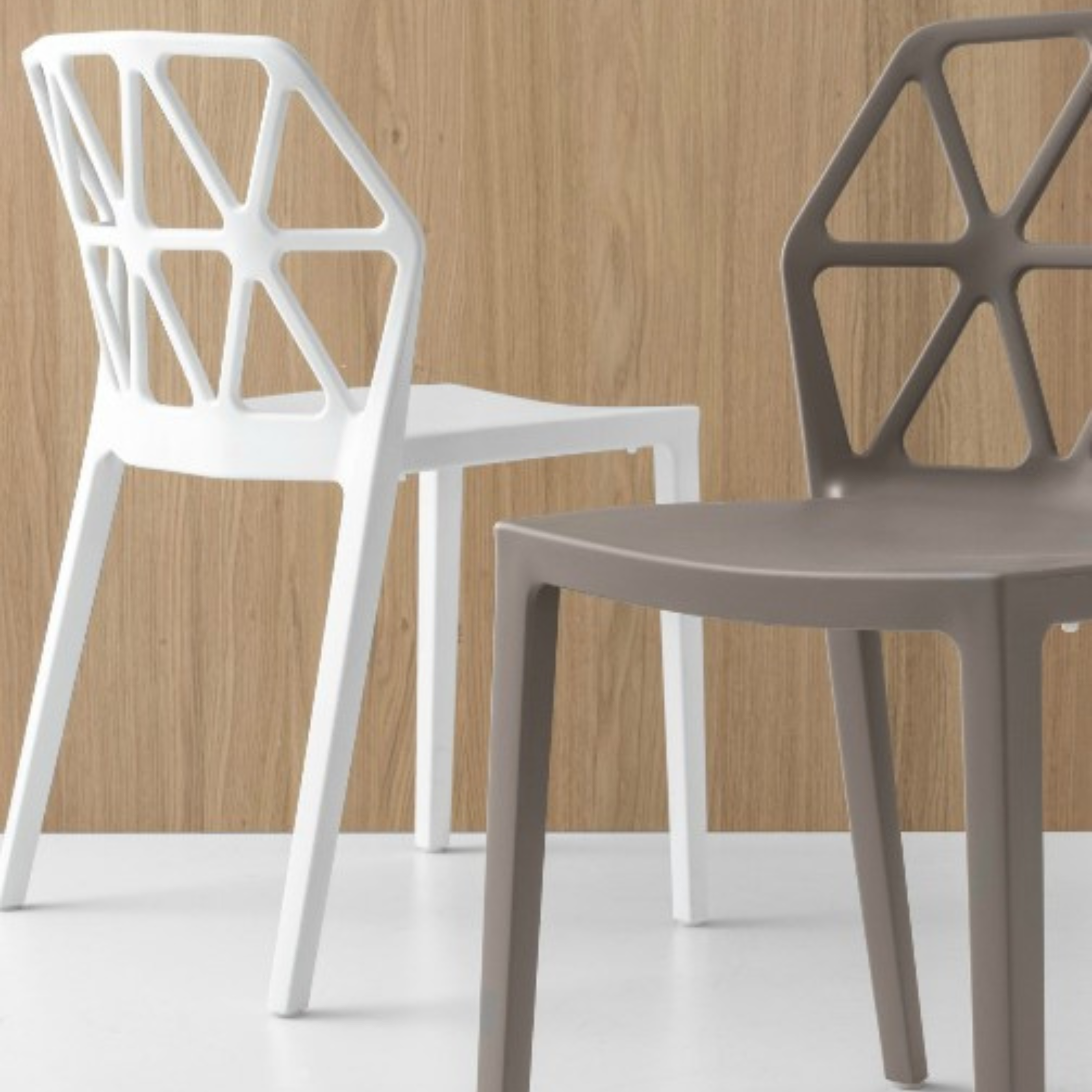 Set of modern polypropylene "Alchemia" chairs for indoor and outdoor use, stackable.