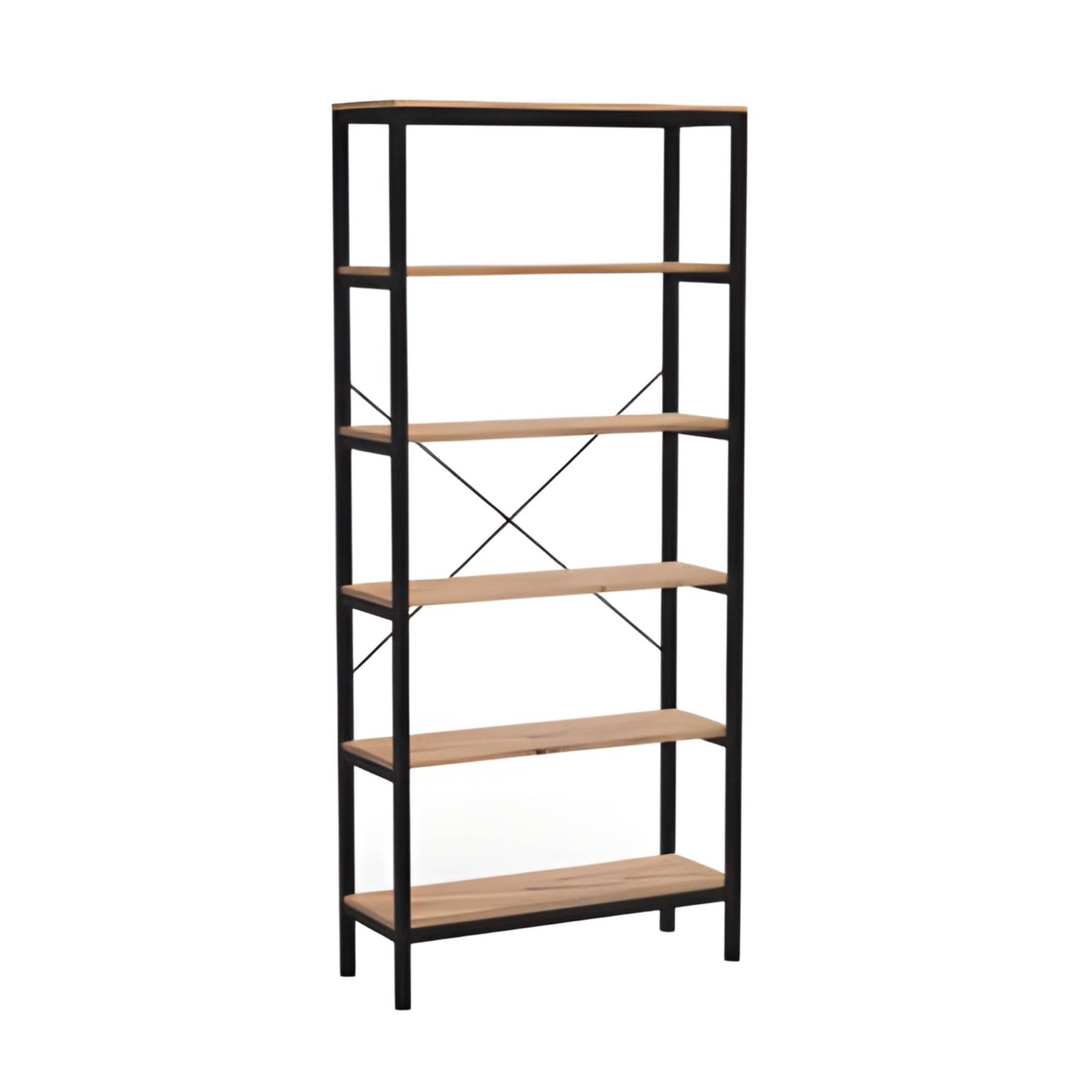"Industrial" bookcase in oak wood and metal, 80x30x180 cm.