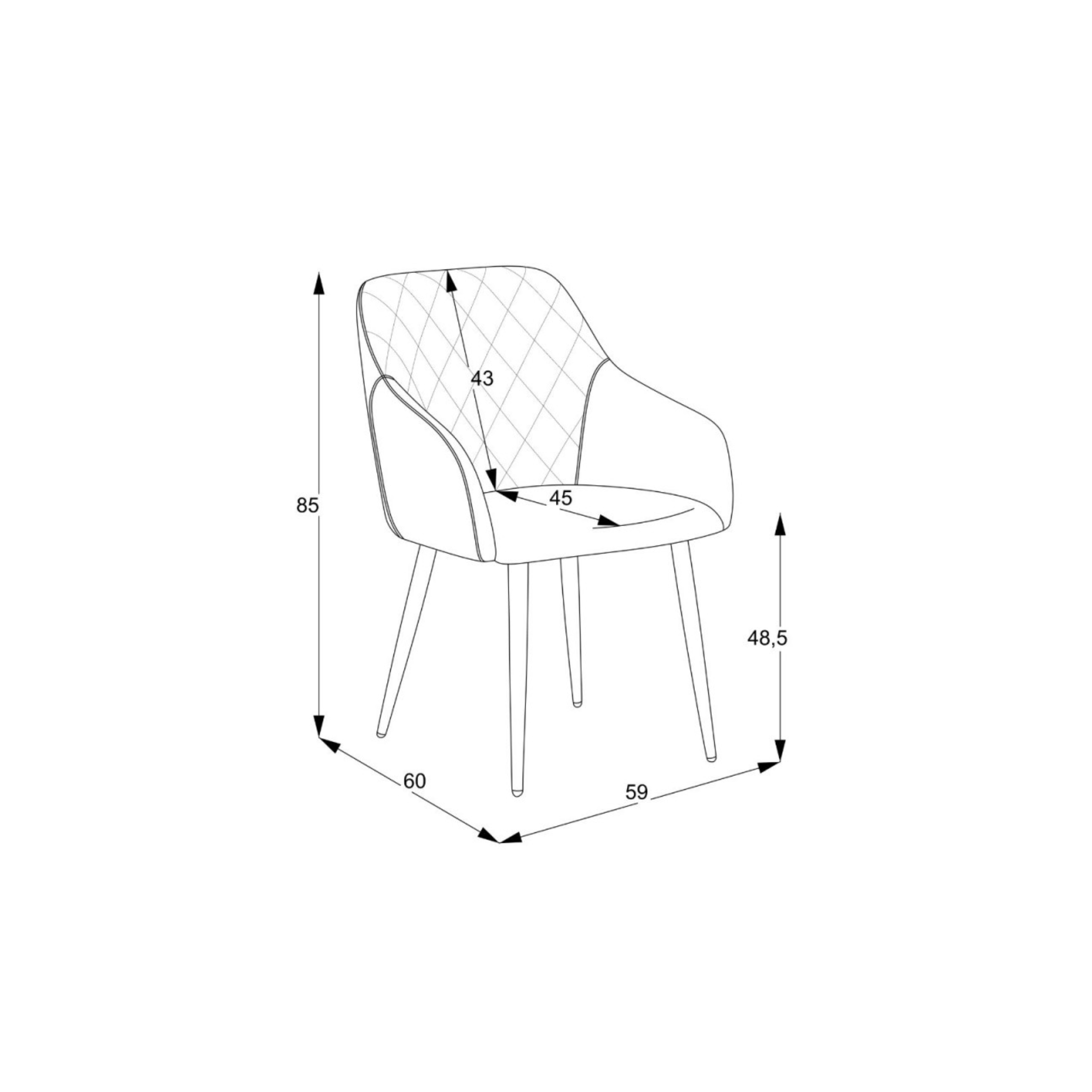 Set of "Rarra" dining chairs upholstered in fabric with black metal legs, 59x60 cm, 85h
