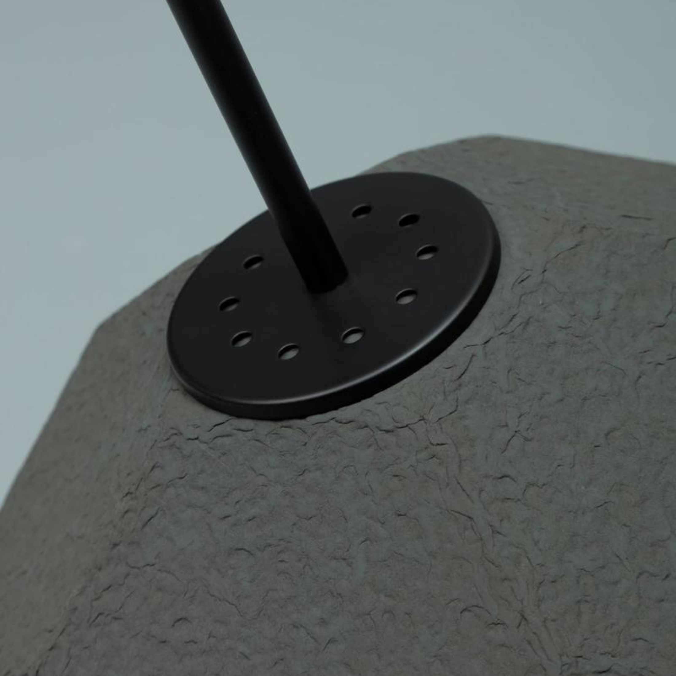 "Kande" metal lamp with recycled cardboard lampshade, floor, table and hanging.