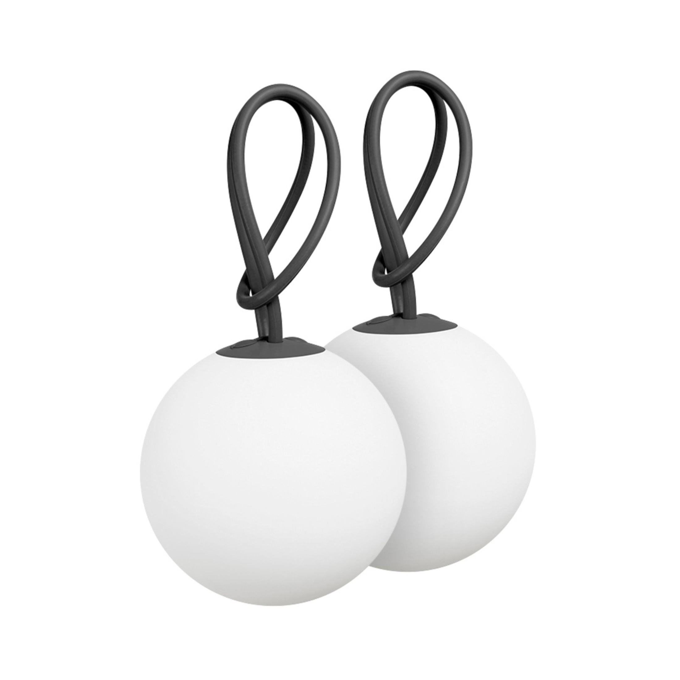 Set of 2 "Bolleke" battery-powered LED hanging lamps in HDPE with rubber hook, 20x20 cm