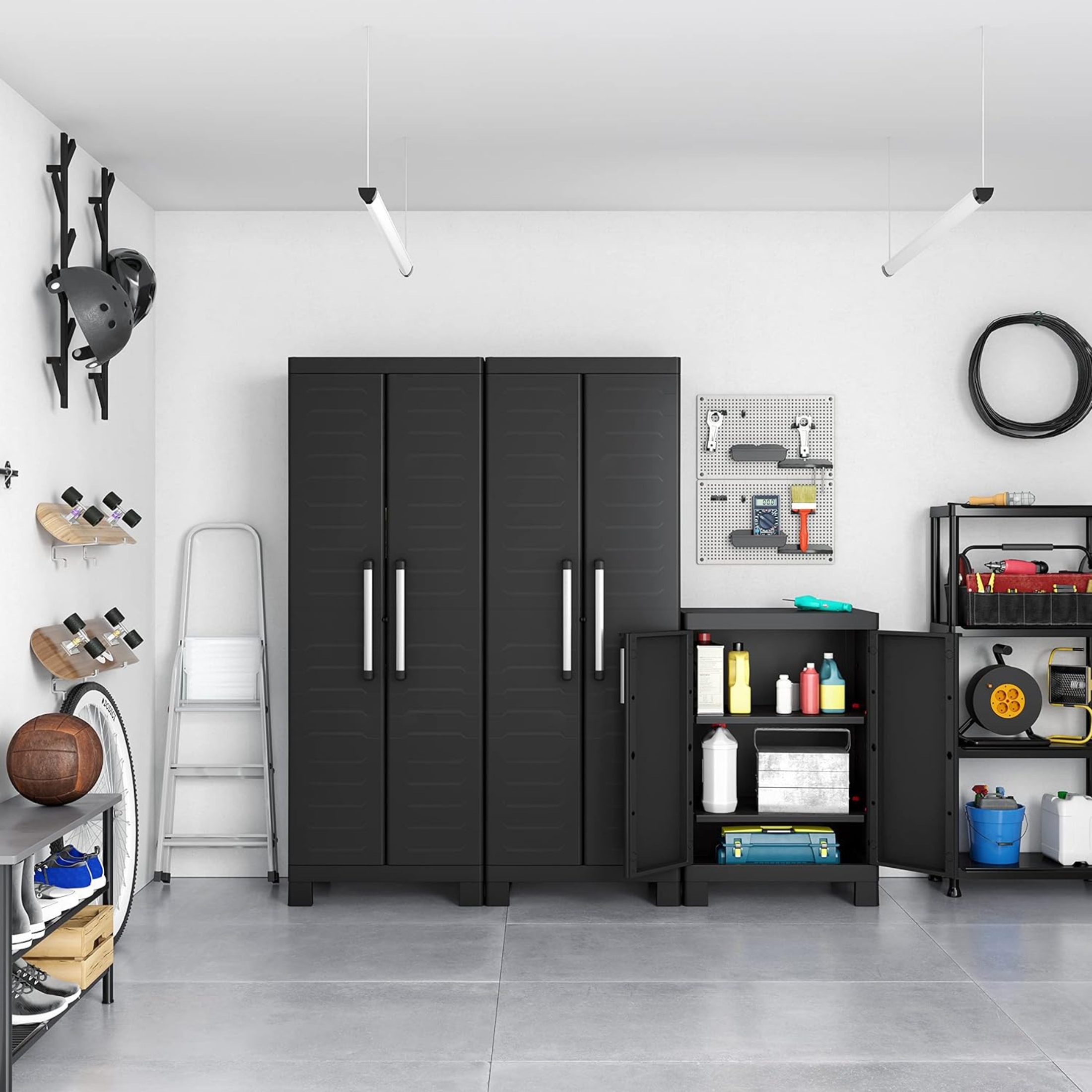 "Cindy" resin garden cabinet with internal shelves and raised feet