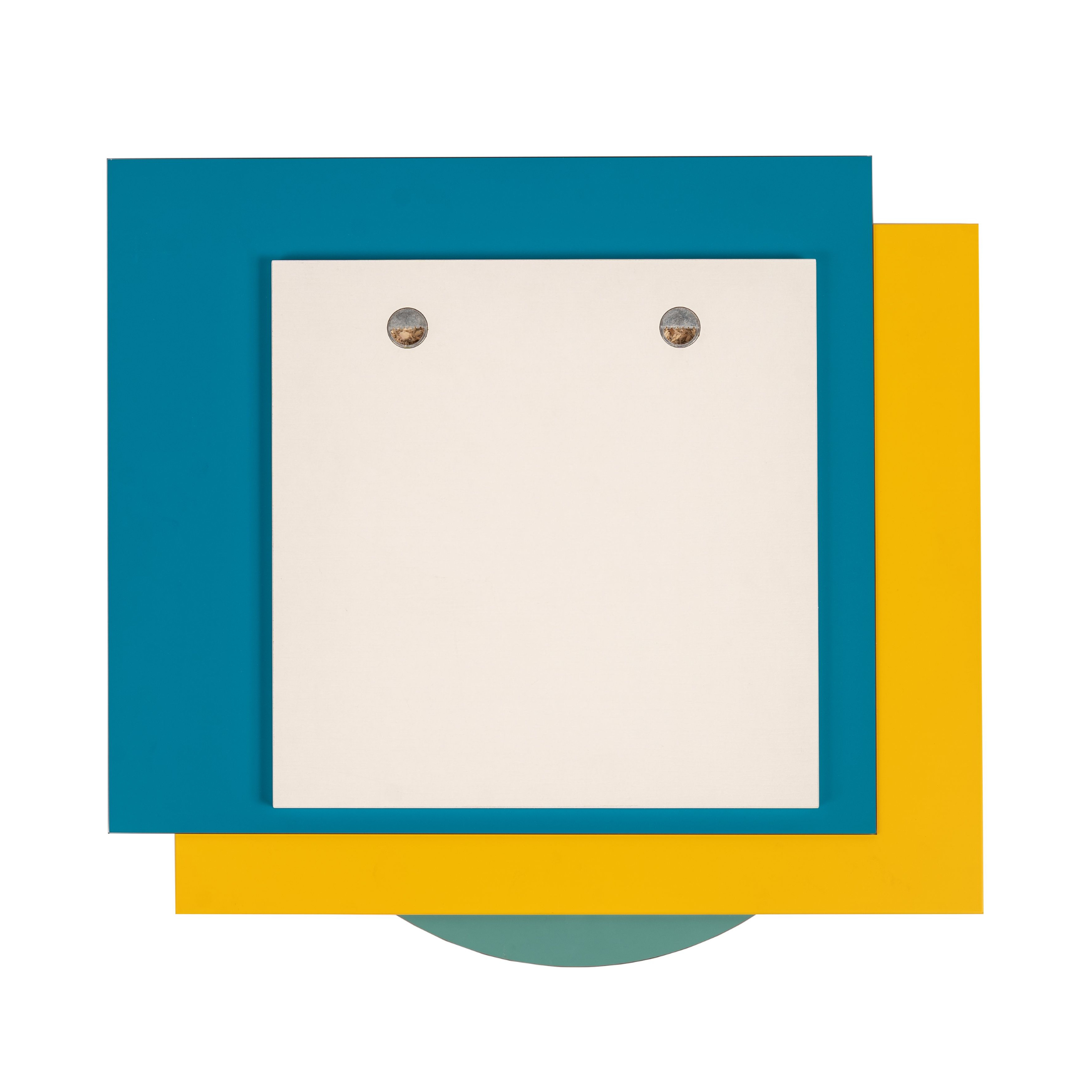 Round wall mirror "Chanty" turquoise and mustard satin glass panels 70x2 cm 57h