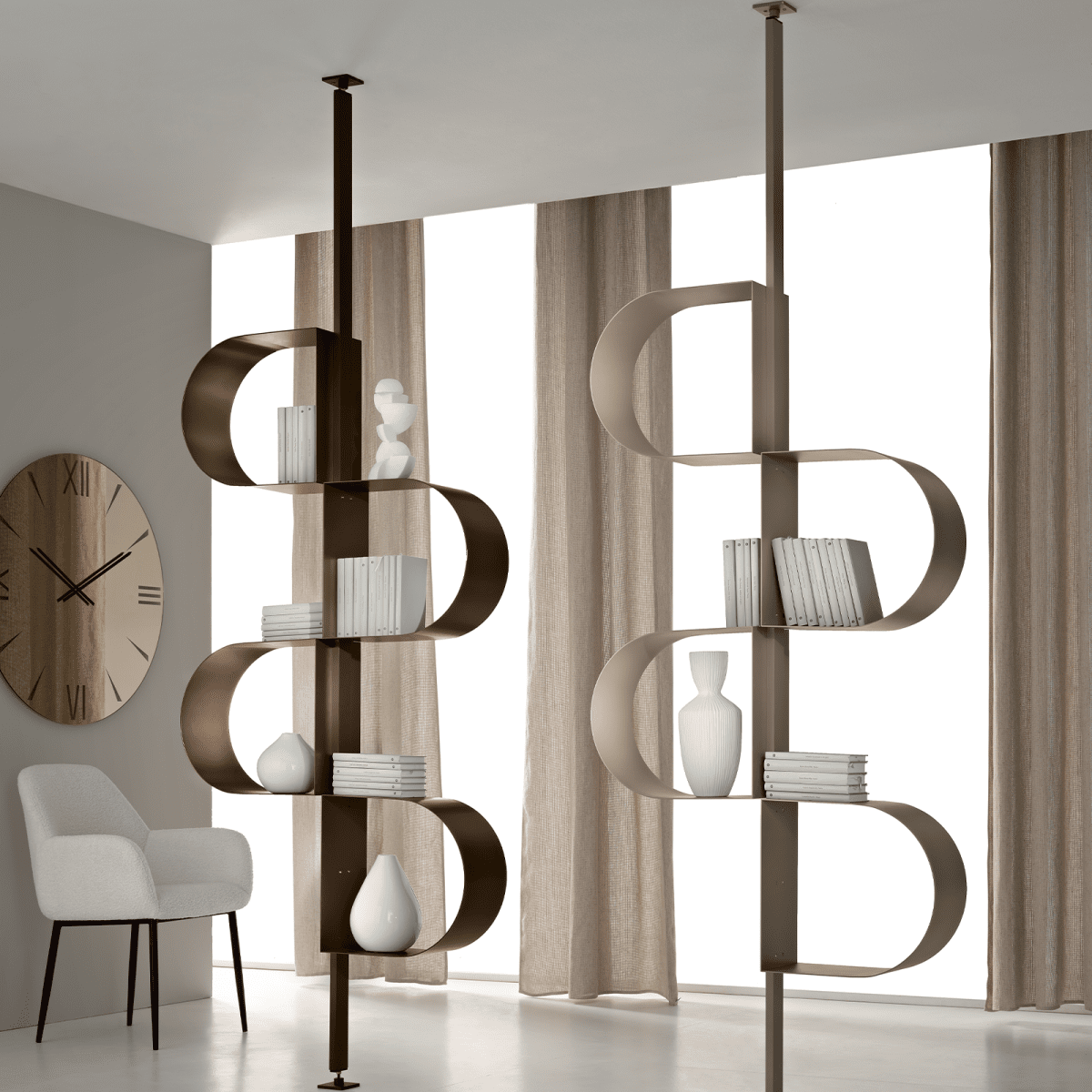 Libreria verticale "Trama" in metallo verniciato con piedino regolabile con montaggio a soffitto - MondoViro