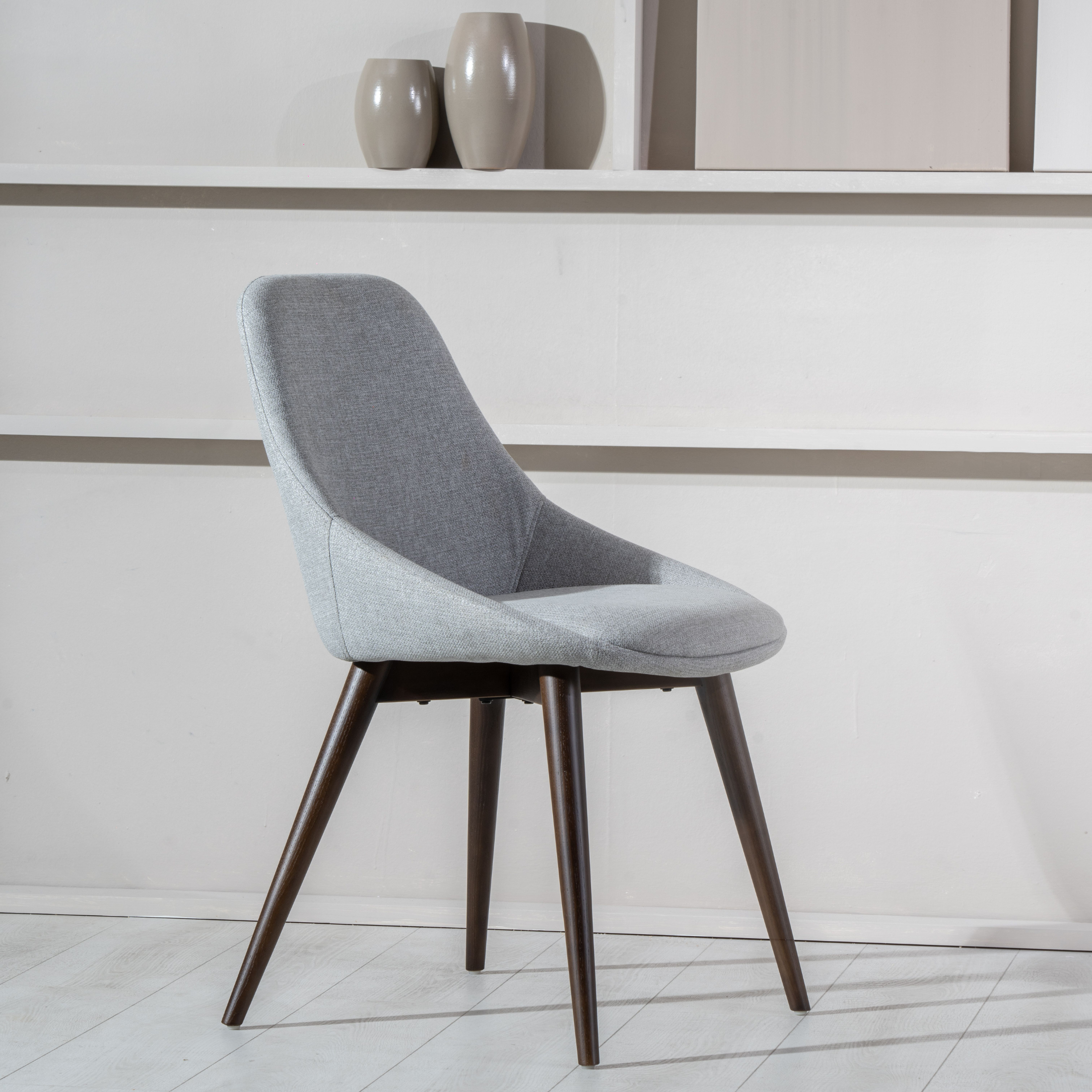 Set of modern dining chairs in "Zaira" fabric with wooden frame, 49x58 cm, 85 cm high