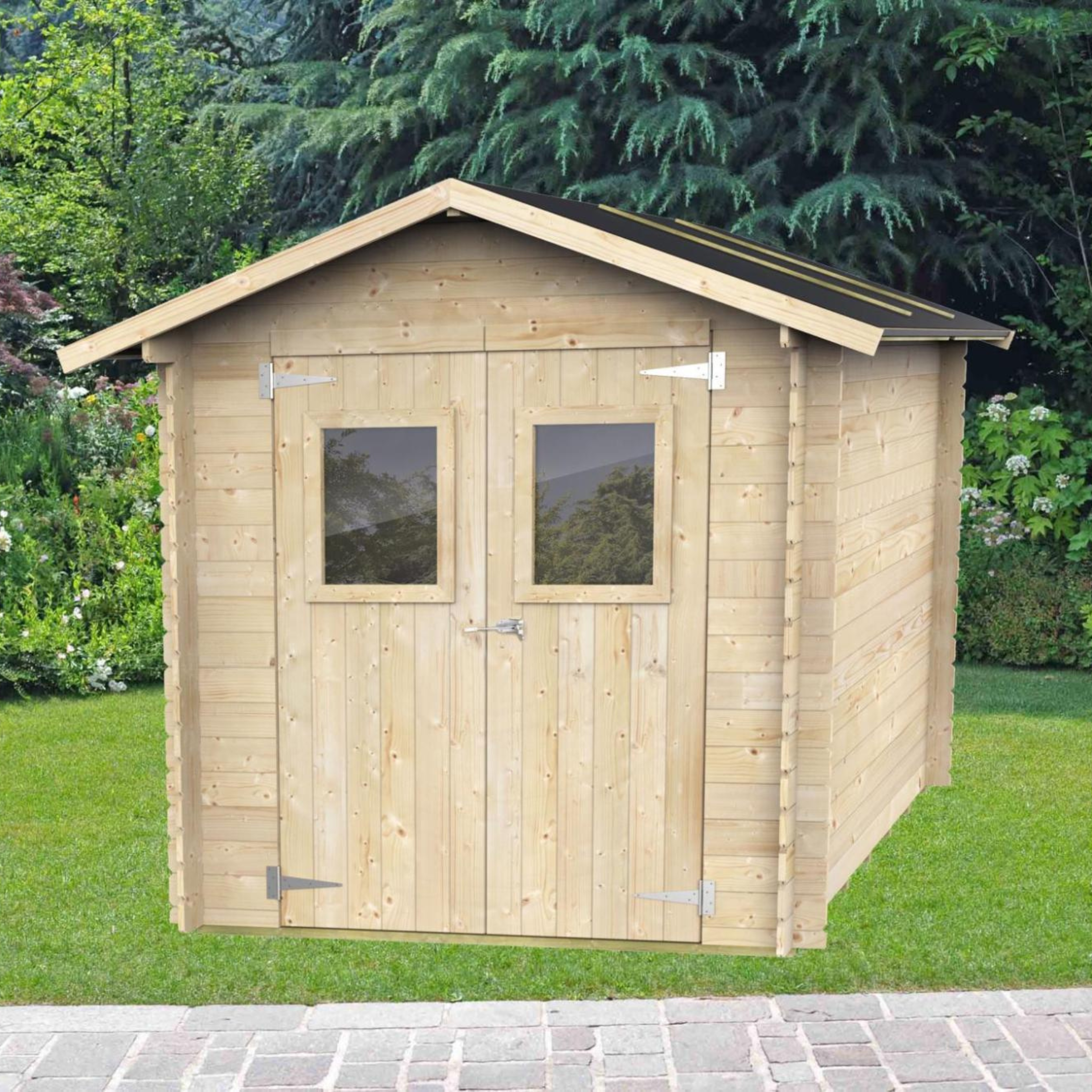 "Roby" wooden garden house, 198 x 198 cm, 215 cm high, double door and window