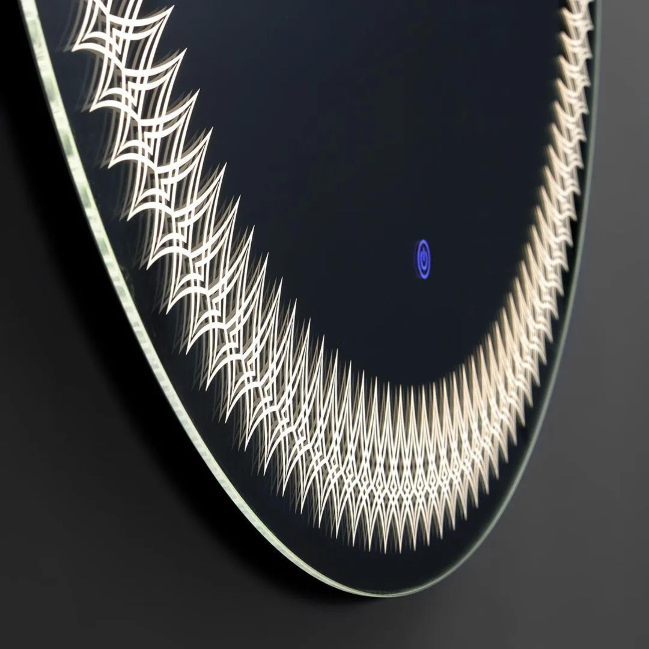 Round mirror with "Illusion" LED-decorated frame in aluminum, 80x80 cm