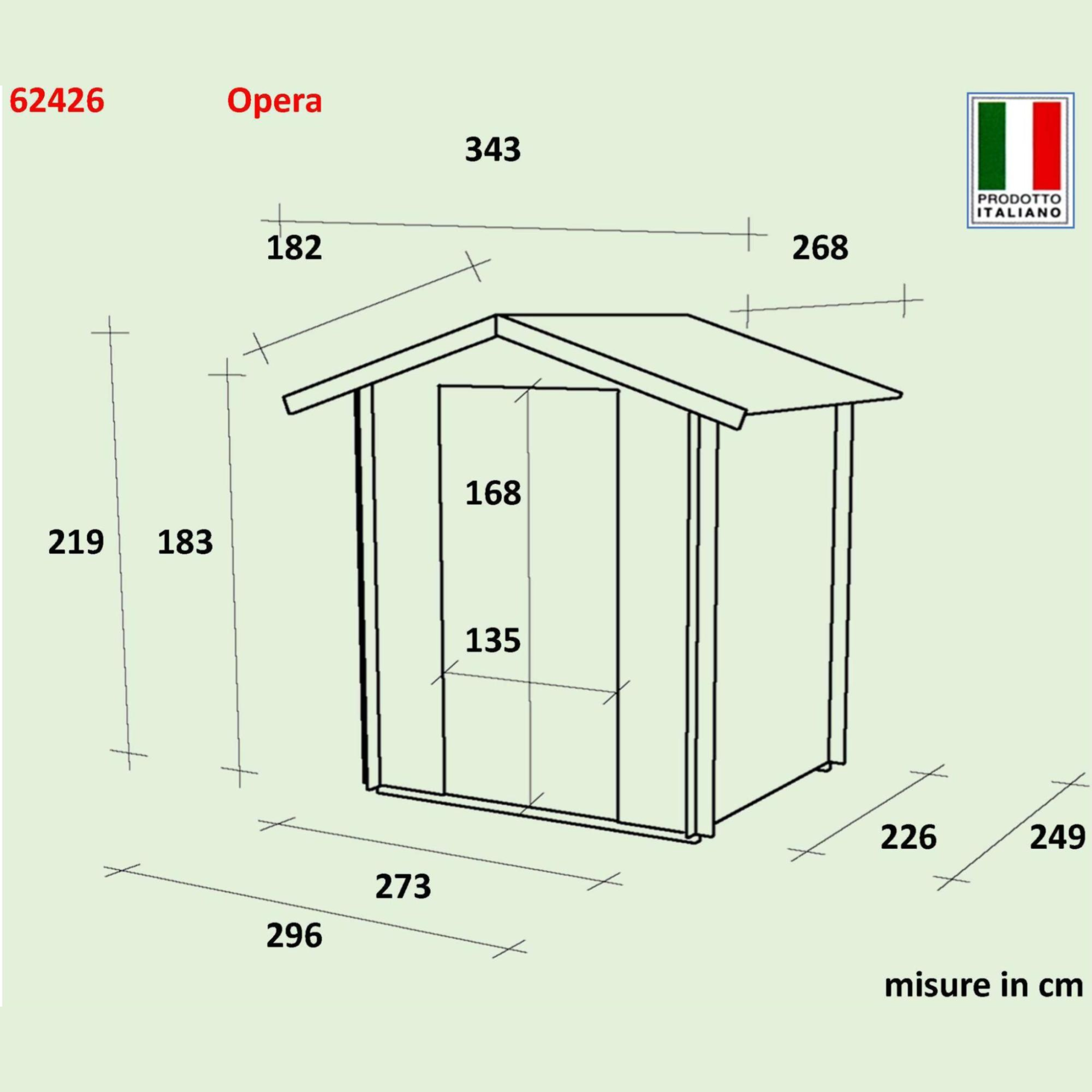 "Opera" wooden garden house, 300x250 cm, 219 cm high, double door with windows