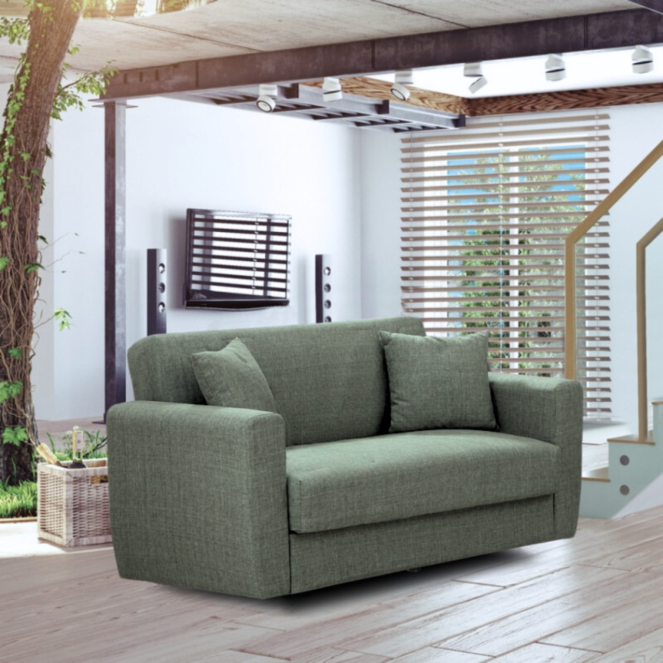 Modern 2-seater sofa "Futura" in fabric with chromed feet 159x84 cm 82h