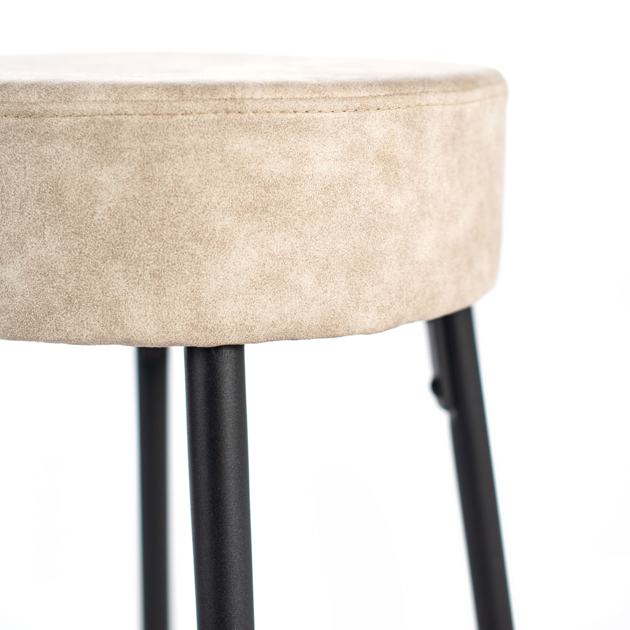 Set of "Ron" round high stools in beige padded fabric with footrest cm 51x51 77.5h