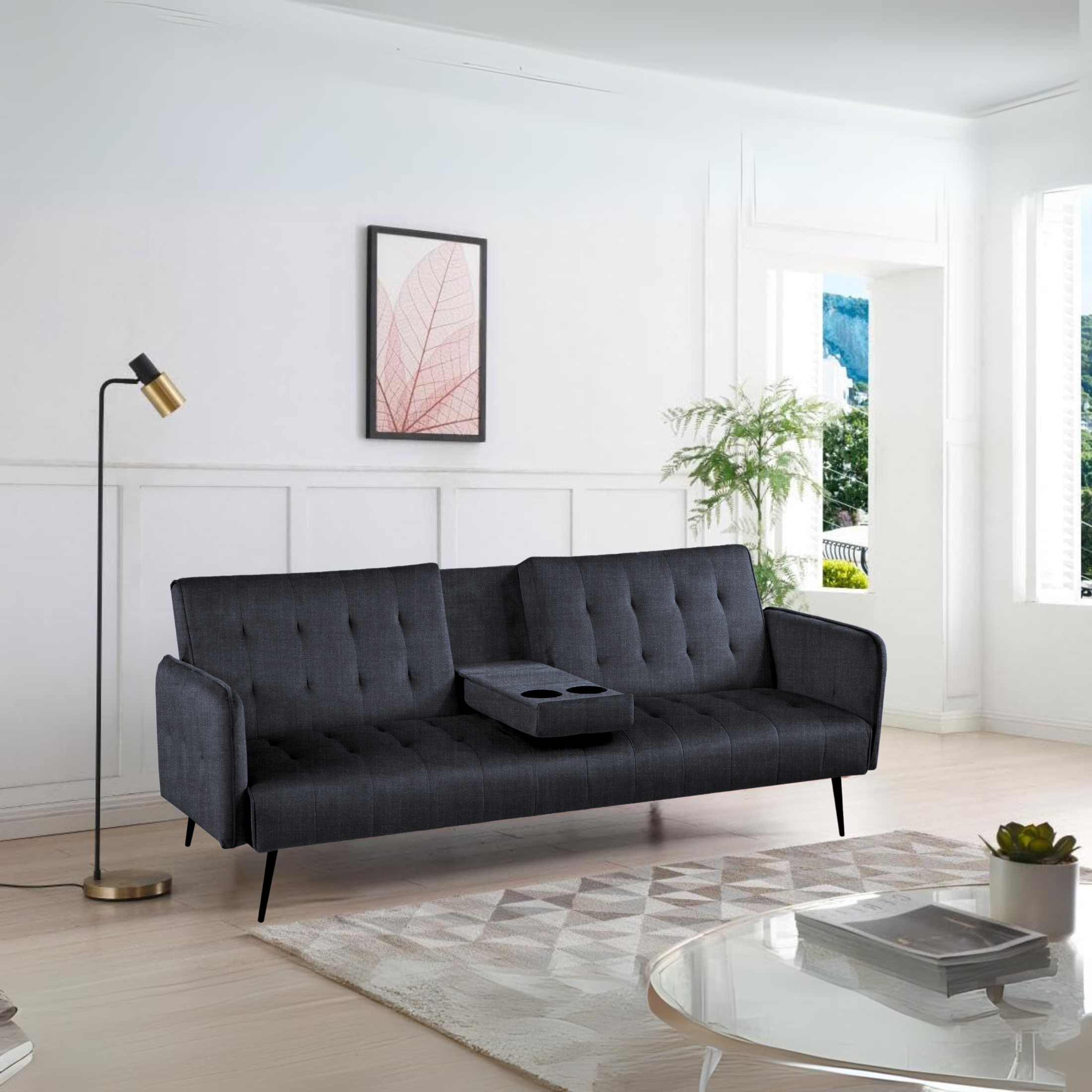"Cico" 3-seater sofa bed with reclining armrest and cup holder, 196/180x81 cm, 78 cm high